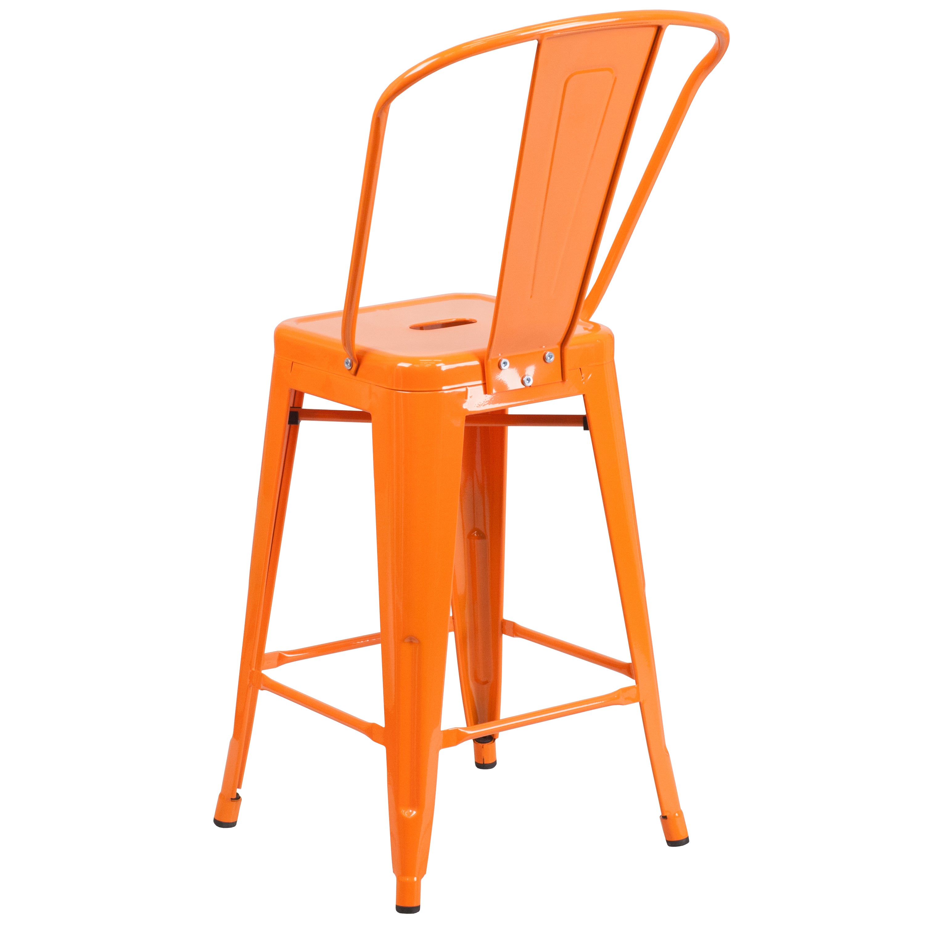 Kai Commercial Grade 24" High Orange Metal Indoor-Outdoor Counter Height Stool with Removable Back