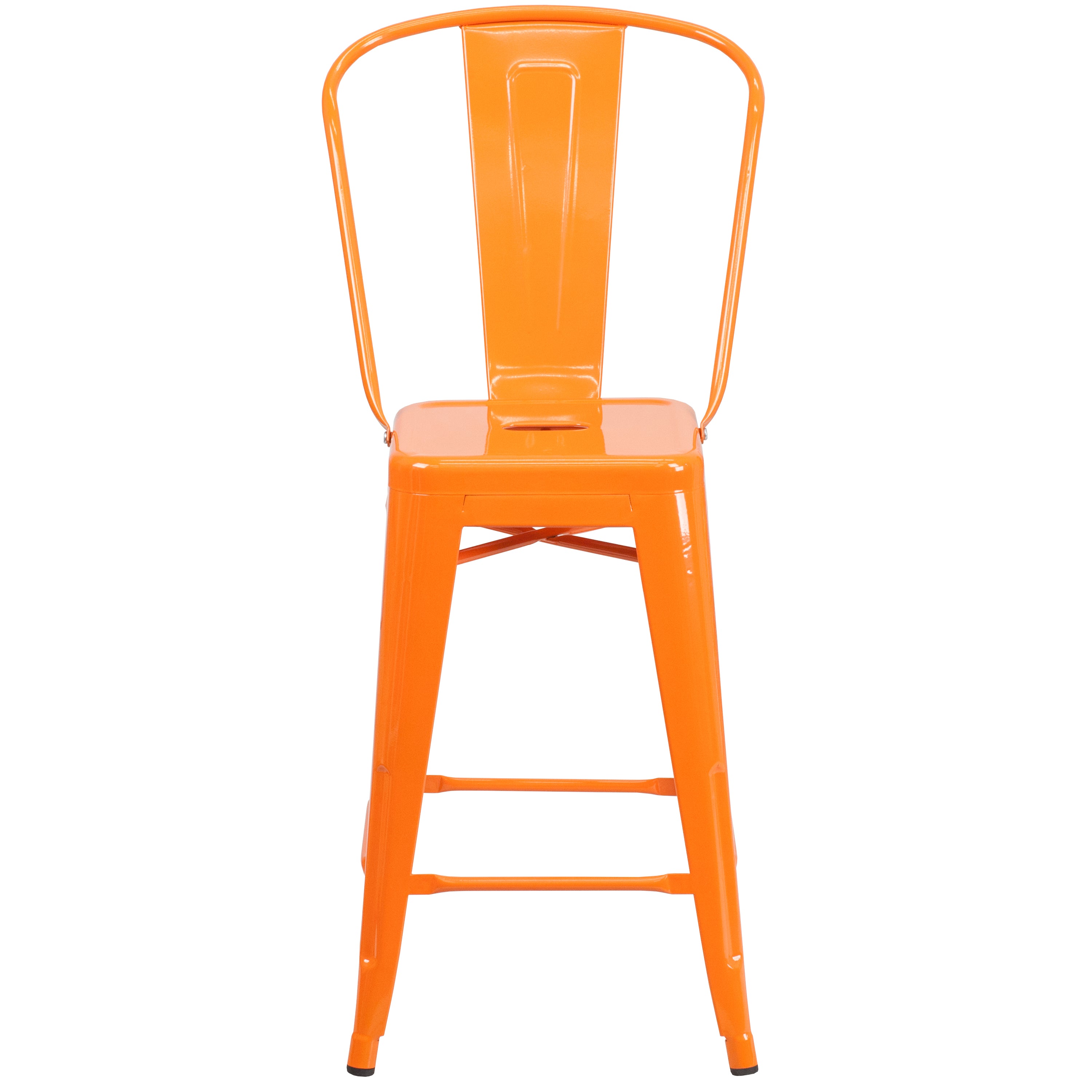 Kai Commercial Grade 24" High Orange Metal Indoor-Outdoor Counter Height Stool with Removable Back