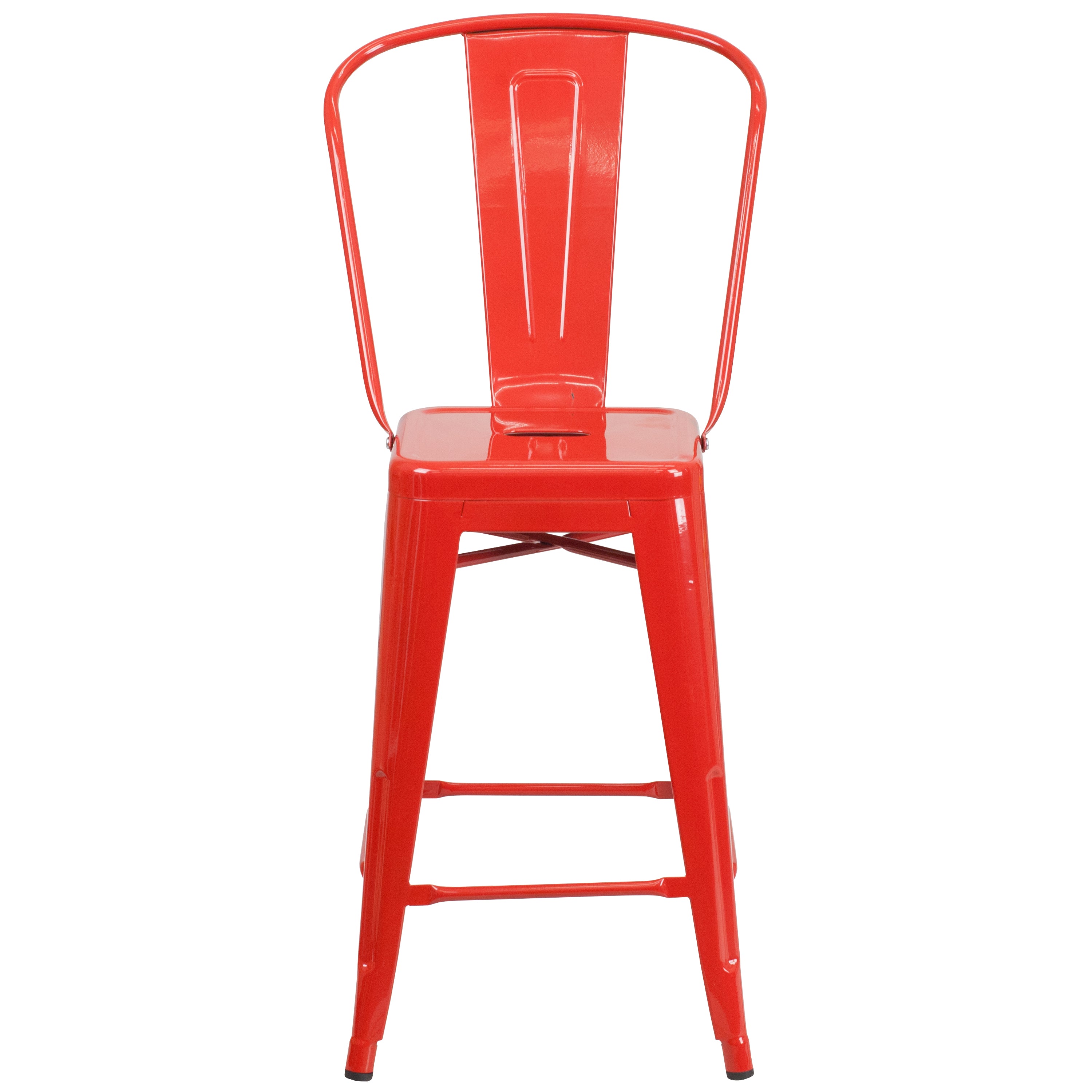 Kai Commercial Grade 24" High Red Metal Indoor-Outdoor Counter Height Stool with Removable Back