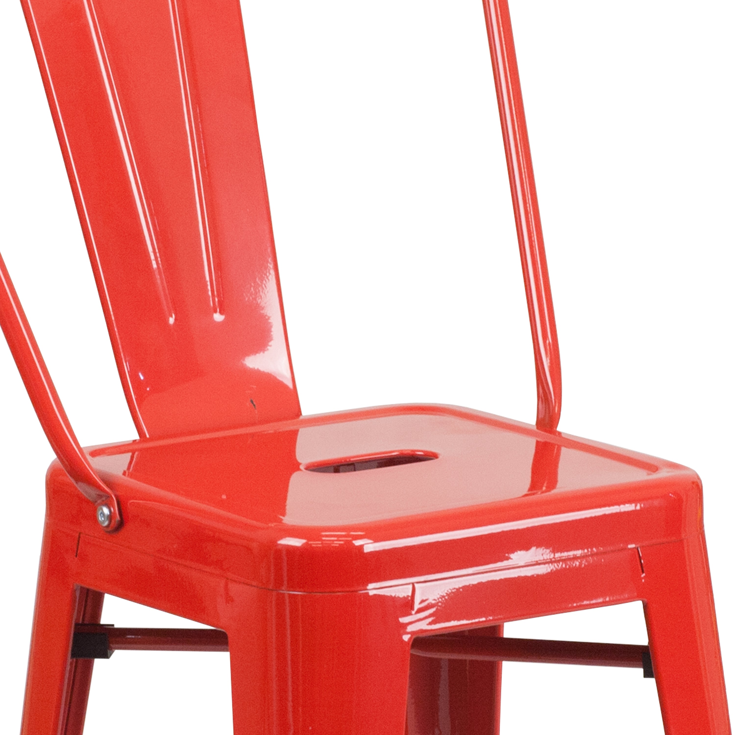 Kai Commercial Grade 24" High Red Metal Indoor-Outdoor Counter Height Stool with Removable Back