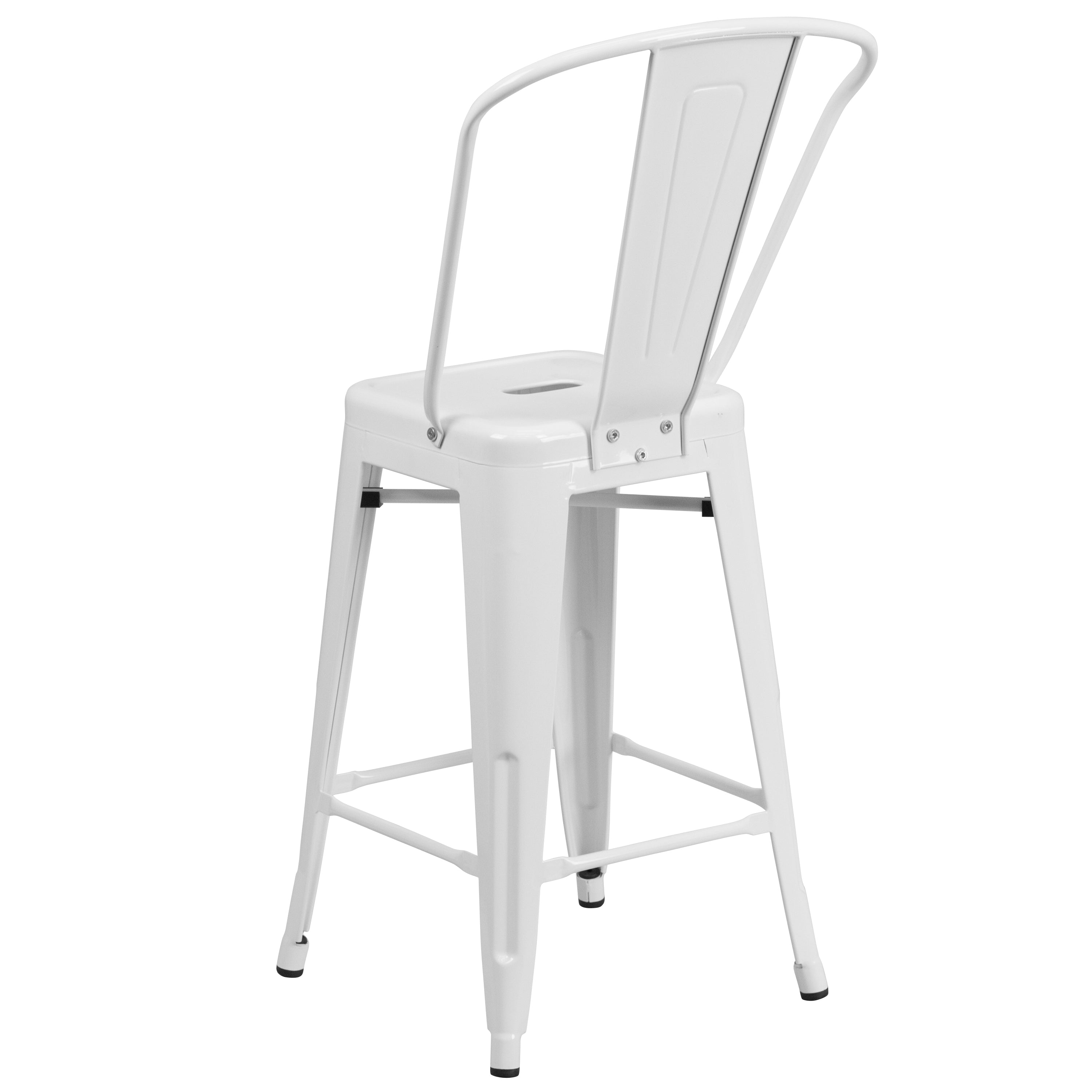 Kai Commercial Grade 24" High White Metal Indoor-Outdoor Counter Height Stool with Removable Back