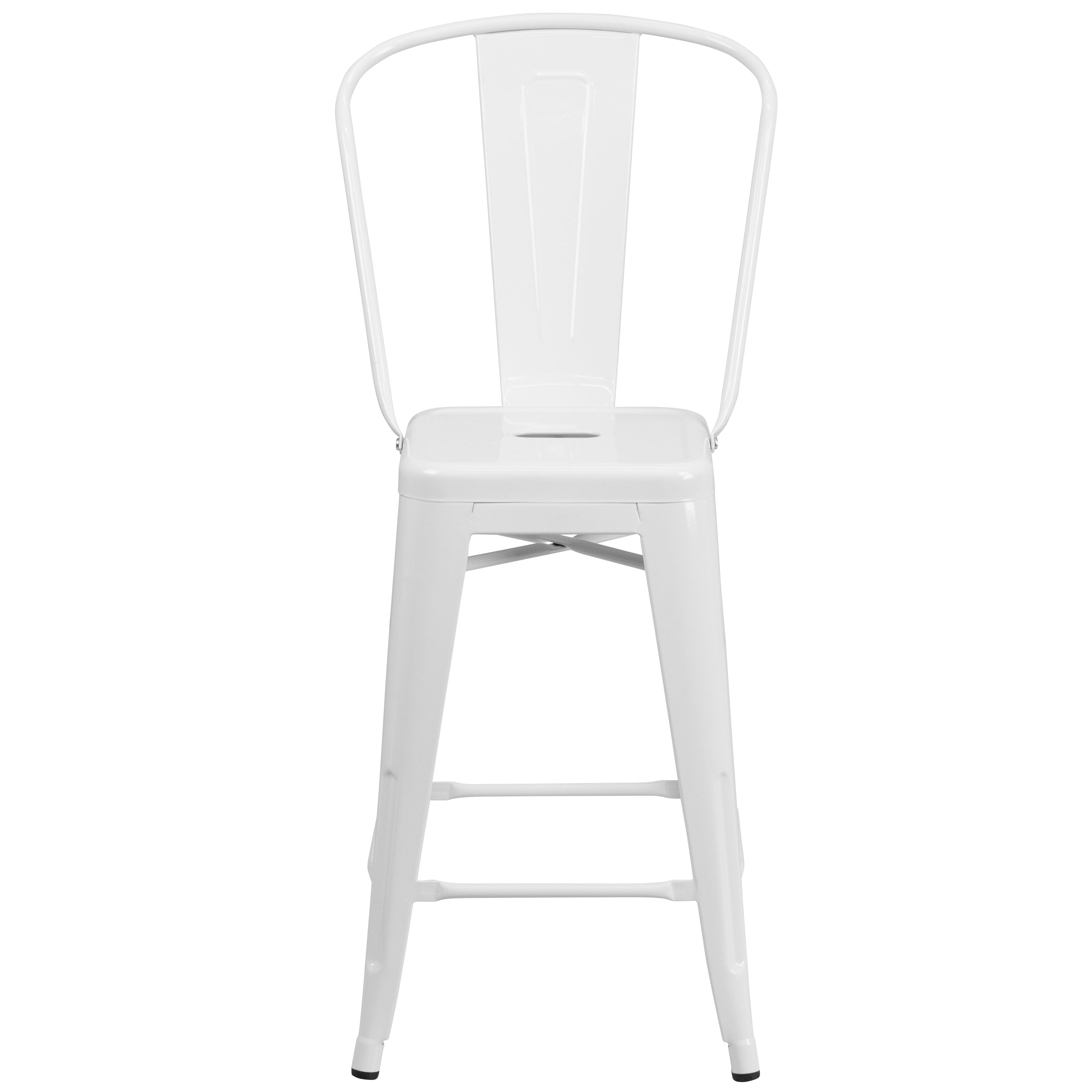 Kai Commercial Grade 24" High White Metal Indoor-Outdoor Counter Height Stool with Removable Back