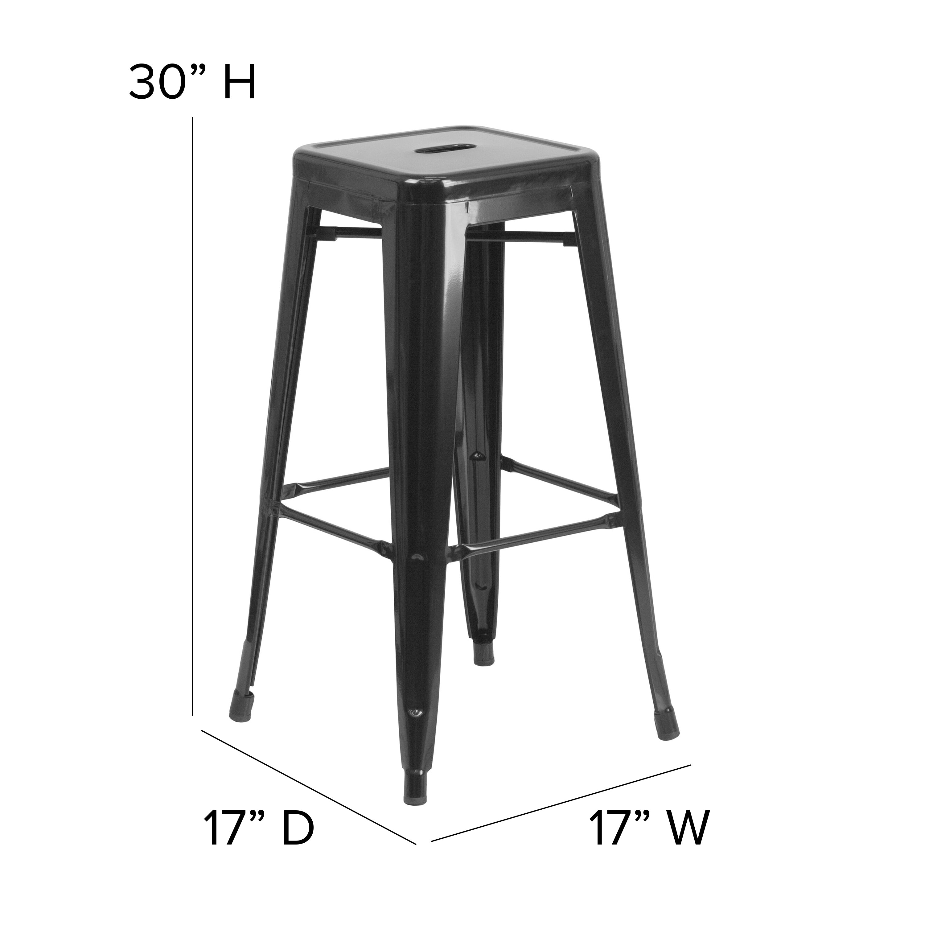 Kai Commercial Grade 30" High Backless Black Metal Indoor-Outdoor Barstool with Square Seat