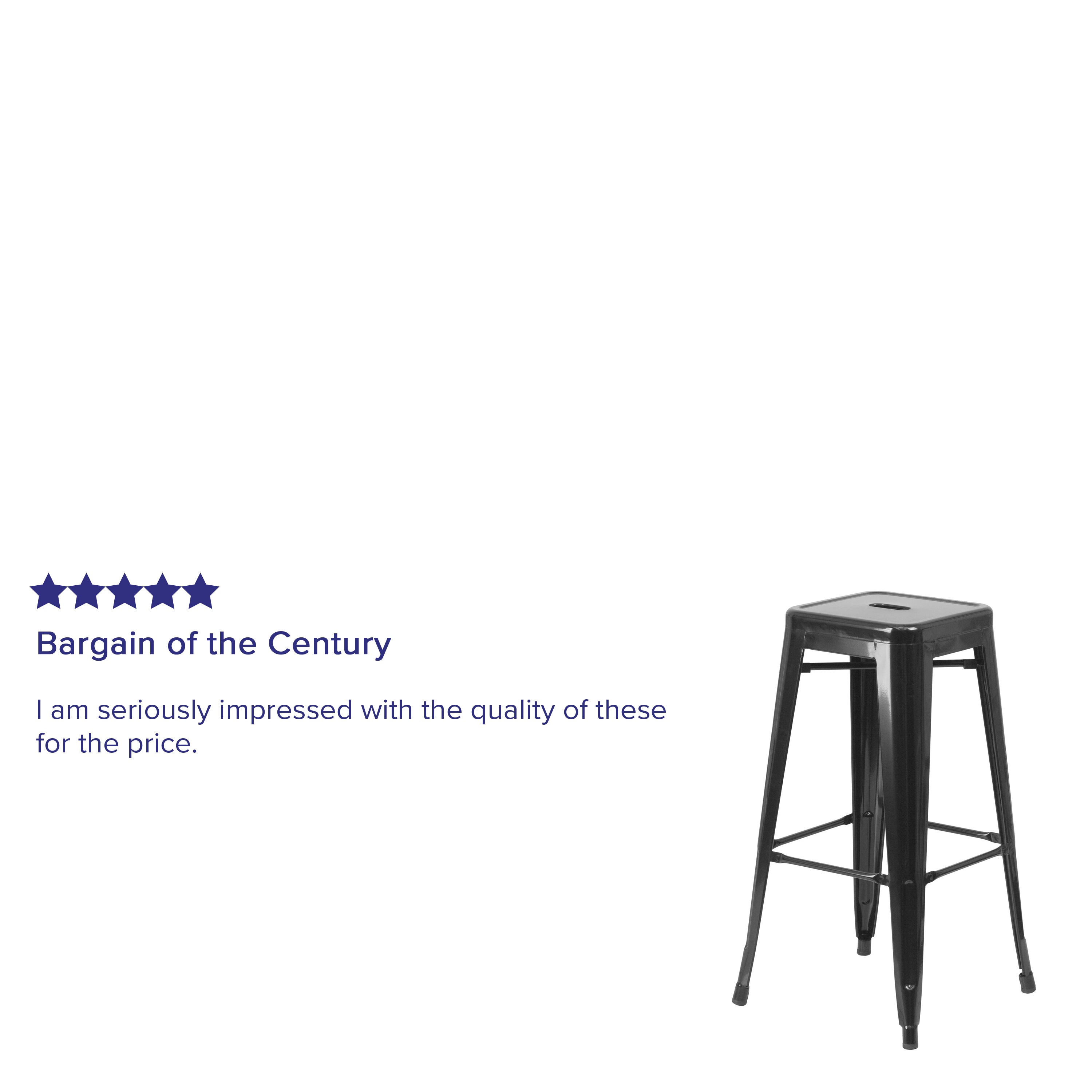 Kai Commercial Grade 30" High Backless Black Metal Indoor-Outdoor Barstool with Square Seat