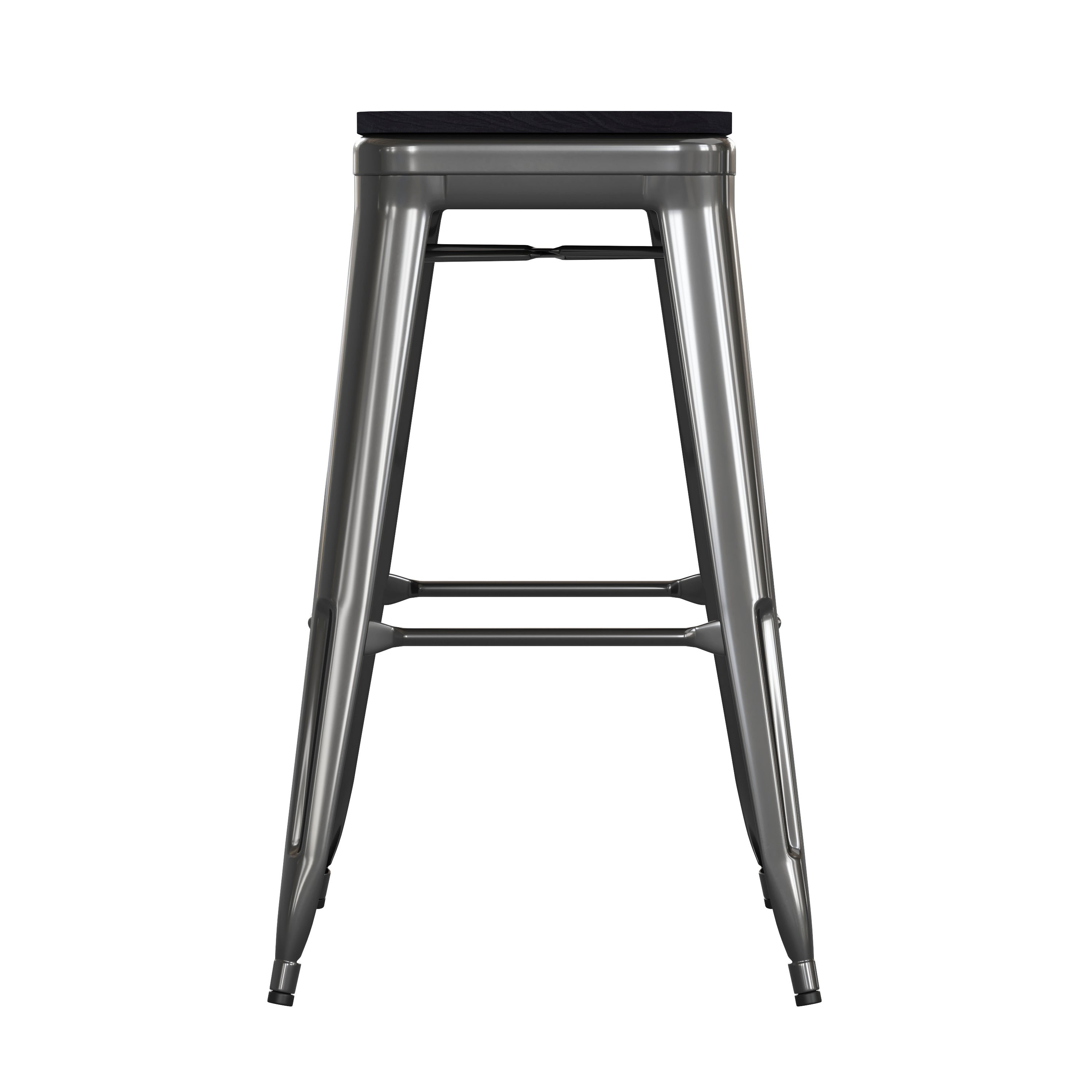 Kai Commercial Grade 30" High Backless Black Metal Indoor-Outdoor Barstool with Black Poly Resin Wood Seat