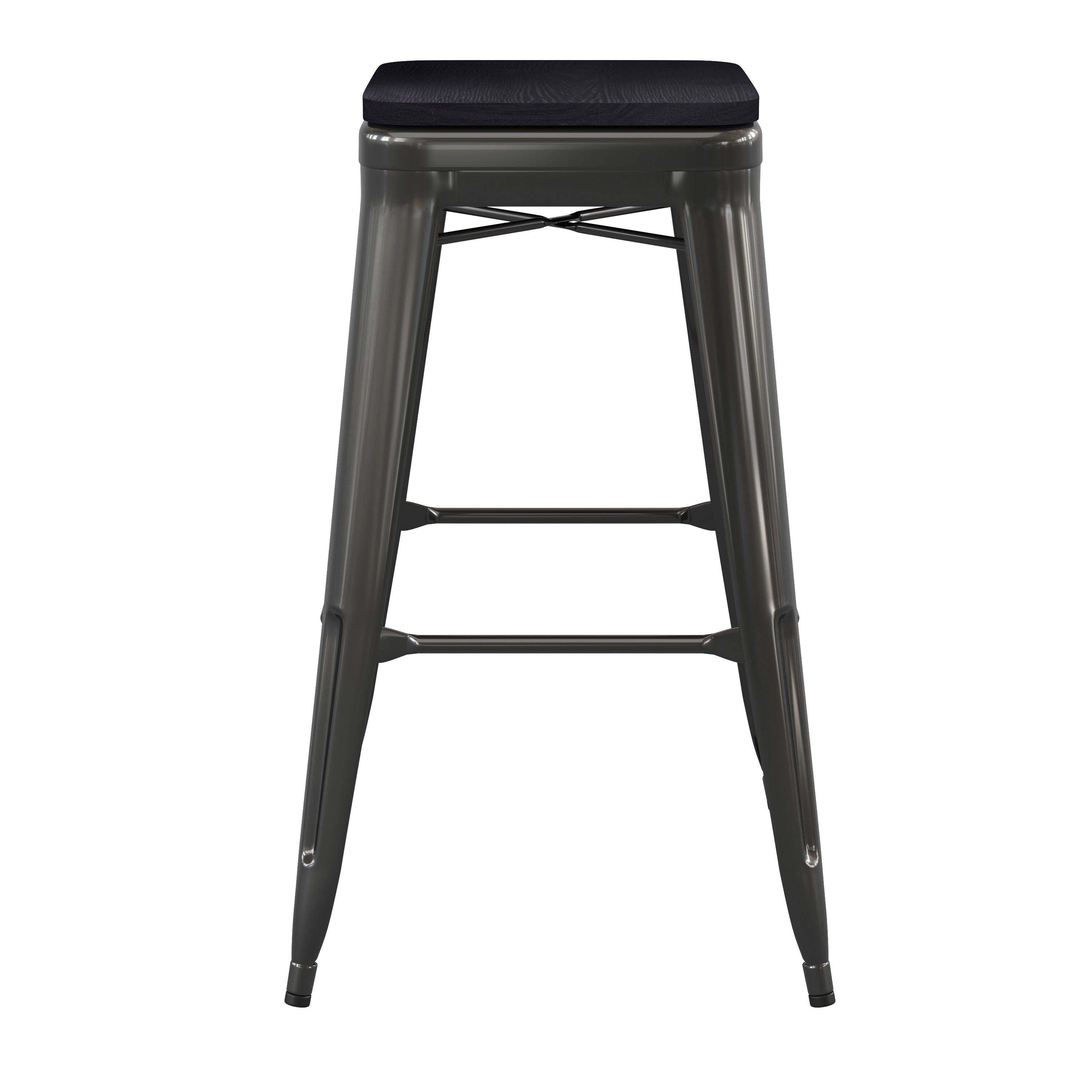Kai Commercial Grade 30" High Backless Black Metal Indoor-Outdoor Barstool with Black Poly Resin Wood Seat