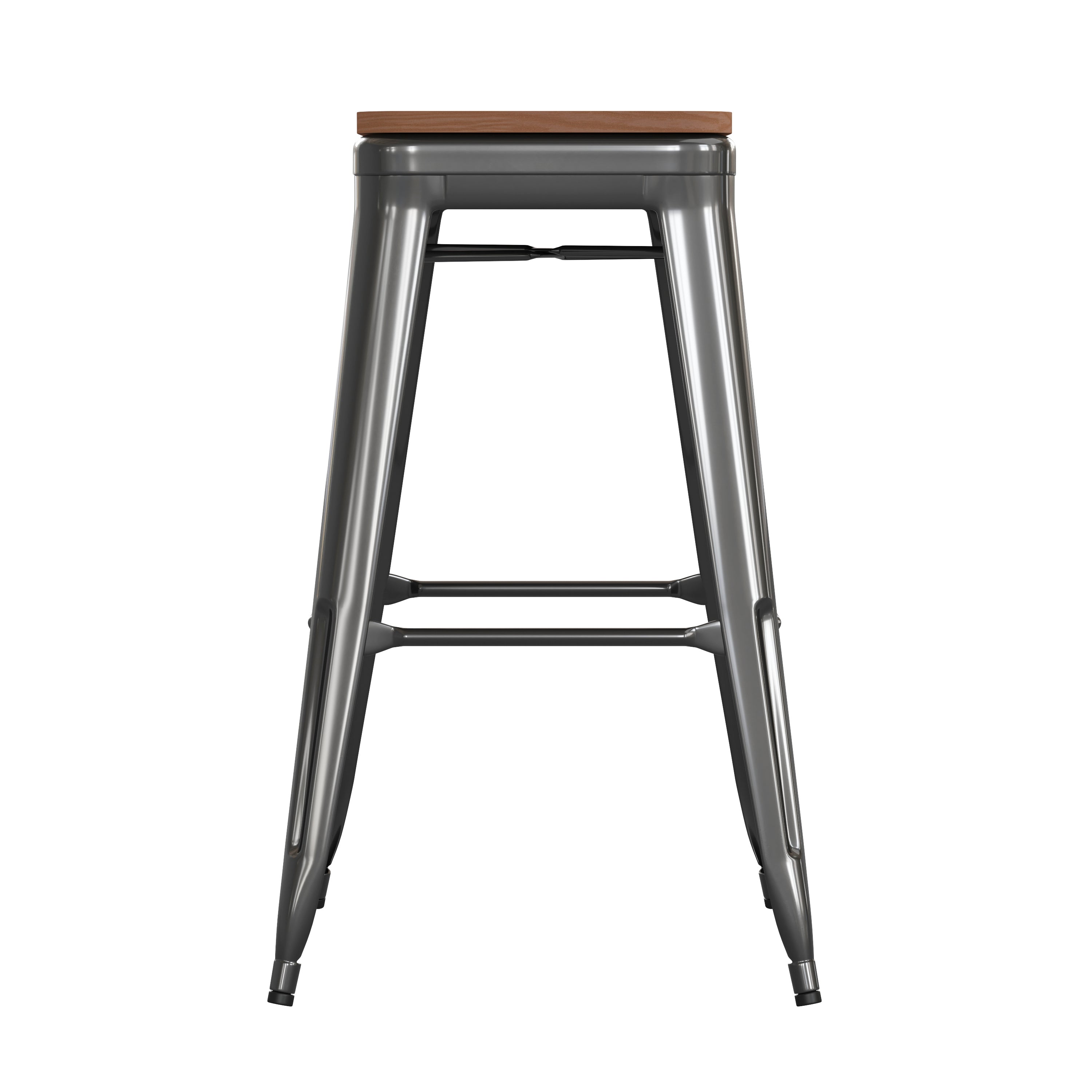 Kai Commercial Grade 30" High Backless Black Metal Indoor-Outdoor Barstool with Teak Poly Resin Wood Seat