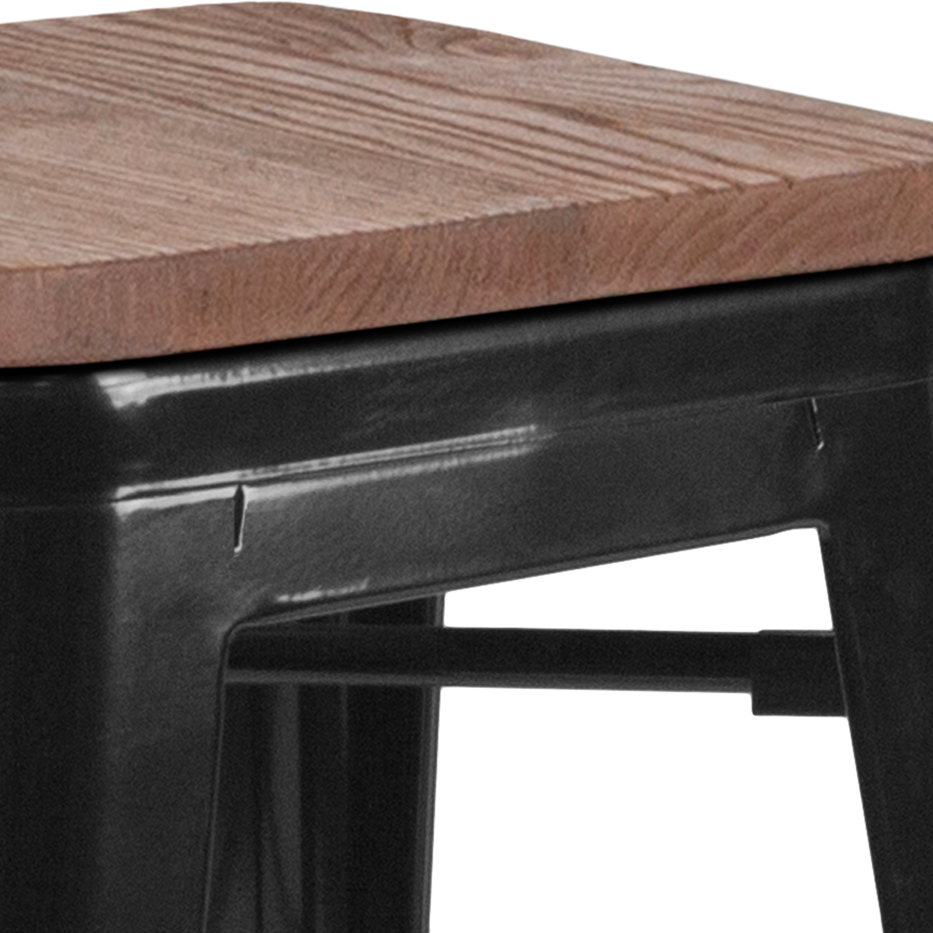 Lily 30" High Backless Black Metal Barstool with Square Wood Seat