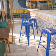 Kai Commercial Grade 30" High Backless Blue Metal Indoor-Outdoor Barstool with Square Seat