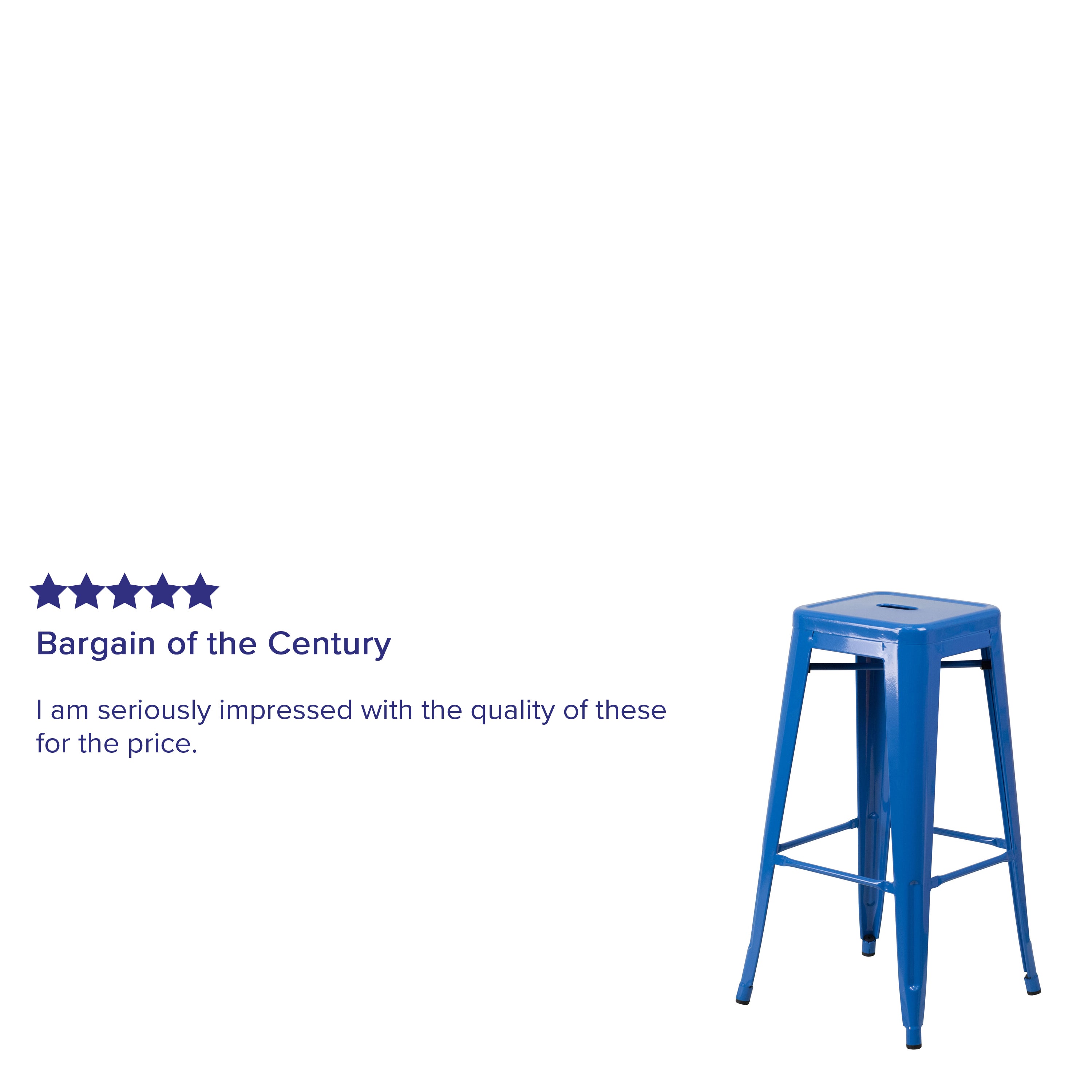 Kai Commercial Grade 30" High Backless Blue Metal Indoor-Outdoor Barstool with Square Seat