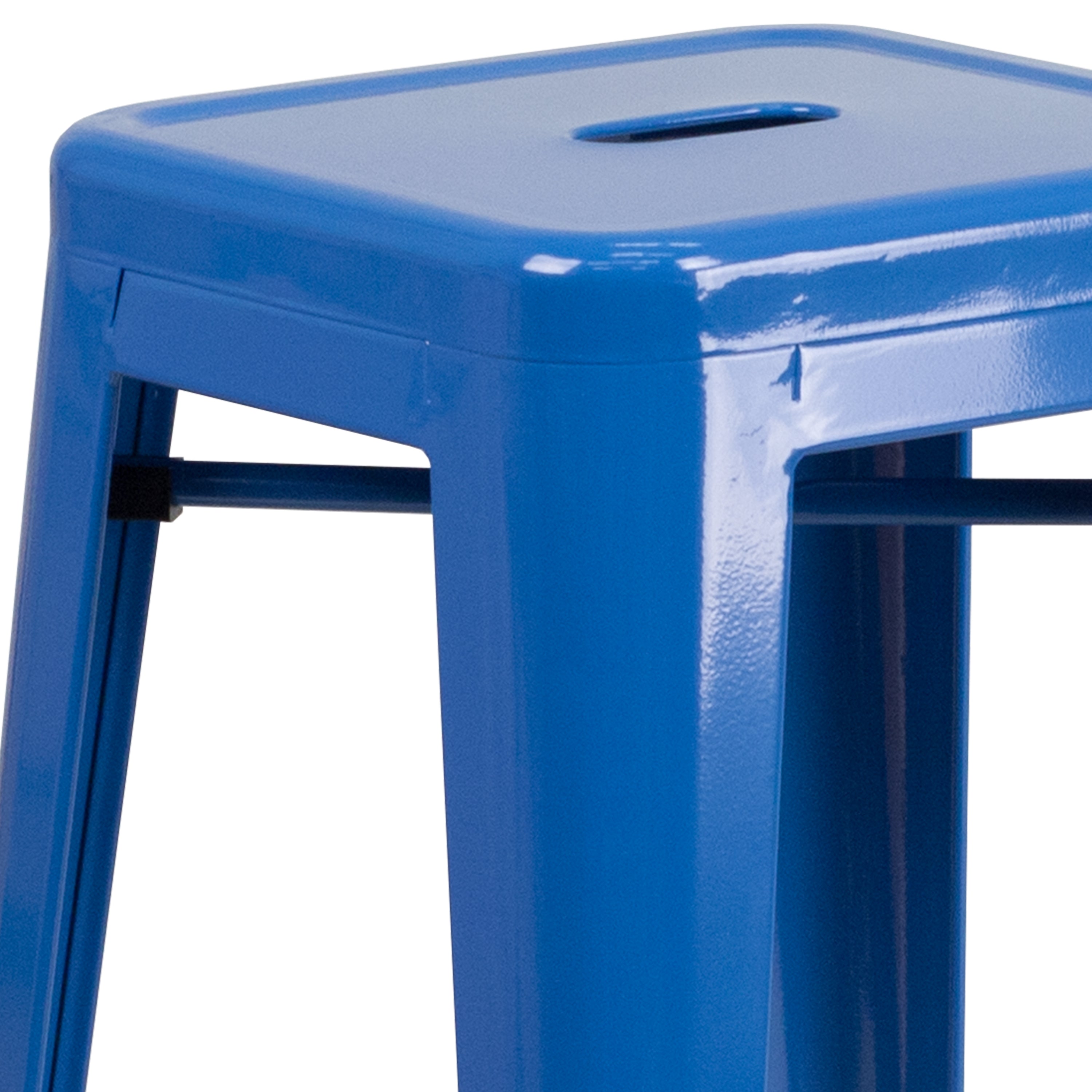 Kai Commercial Grade 30" High Backless Blue Metal Indoor-Outdoor Barstool with Square Seat