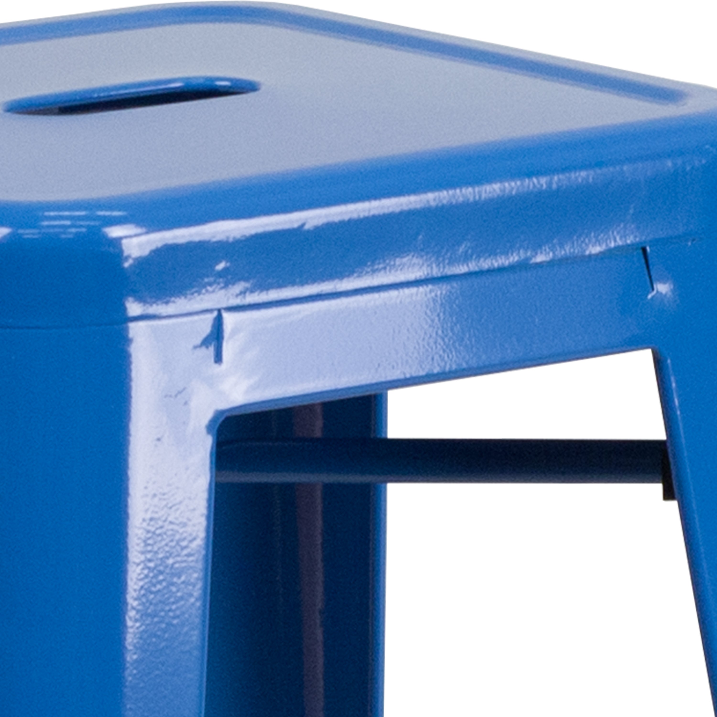 Kai Commercial Grade 30" High Backless Blue Metal Indoor-Outdoor Barstool with Square Seat