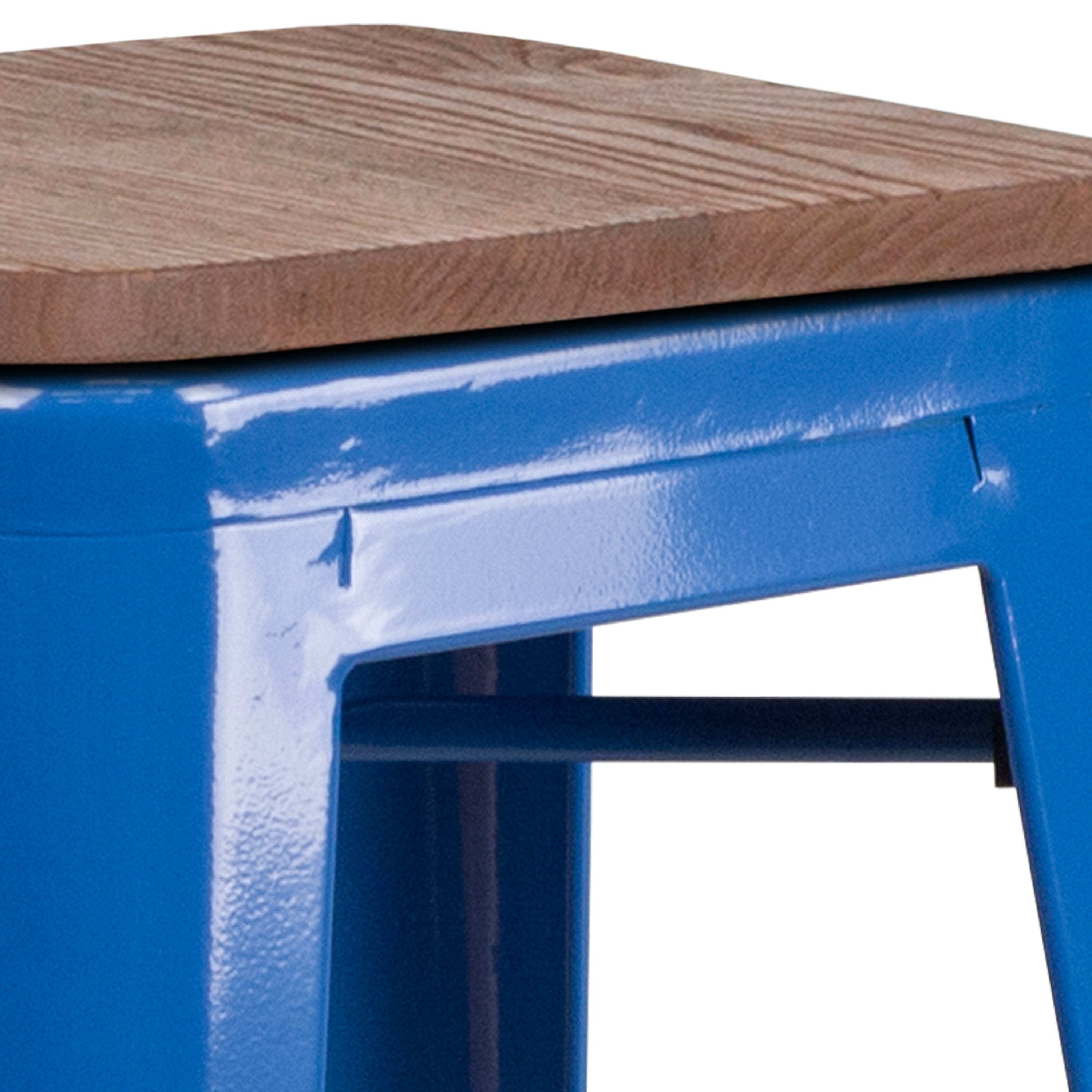 Lily 30" High Backless Blue Metal Barstool with Square Wood Seat