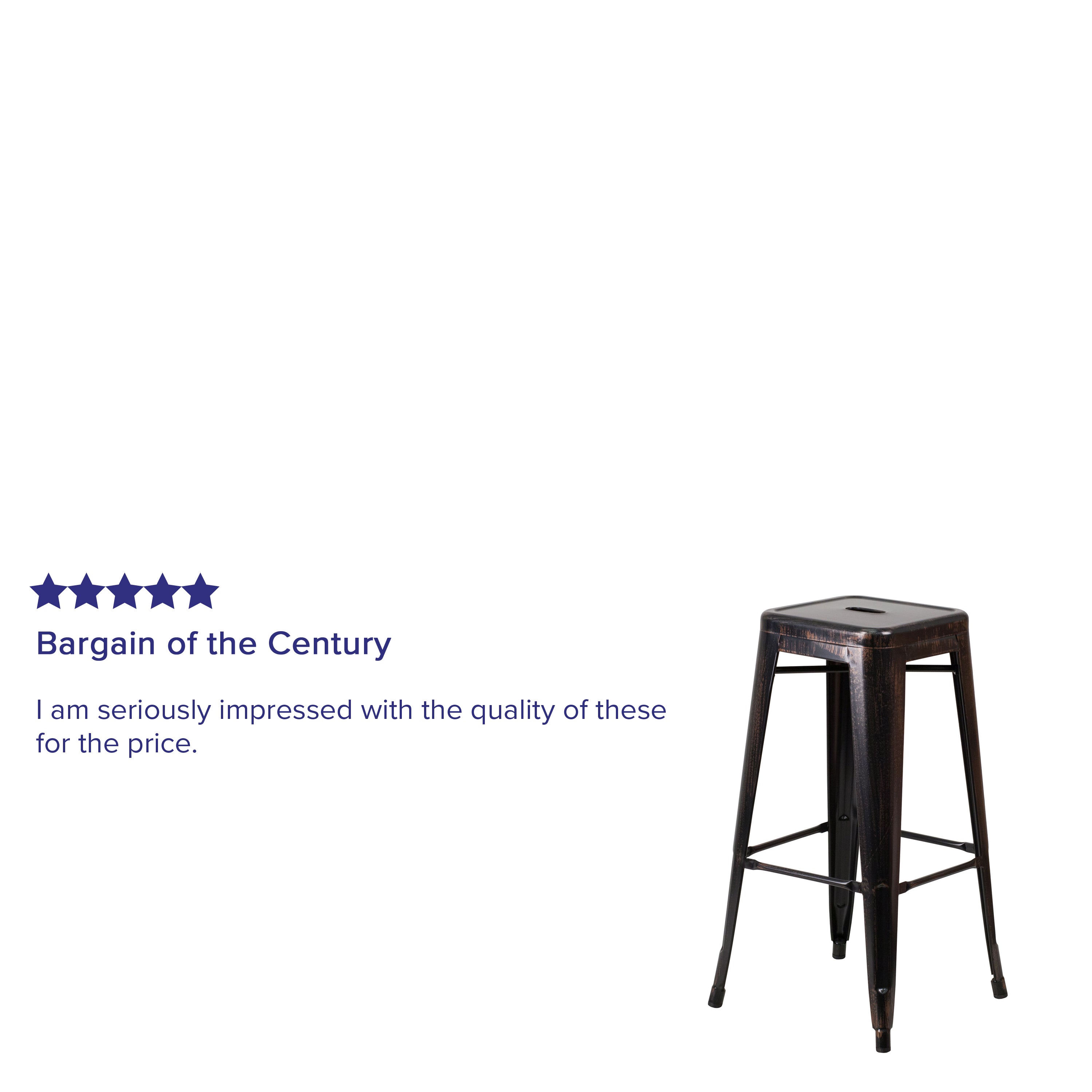 Kai Commercial Grade 30" High Backless Black-Antique Gold Metal Indoor-Outdoor Barstool with Square Seat
