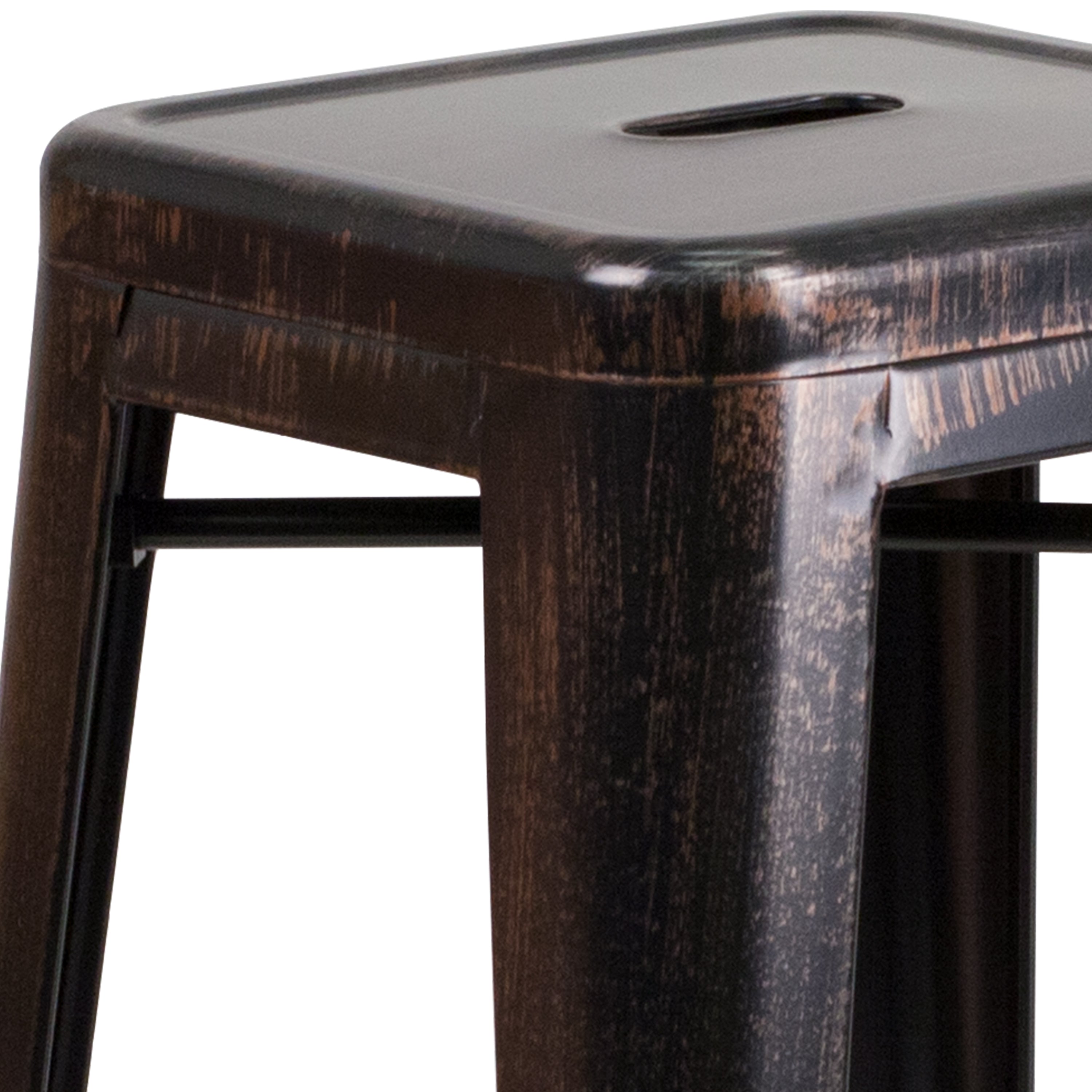 Kai Commercial Grade 30" High Backless Black-Antique Gold Metal Indoor-Outdoor Barstool with Square Seat