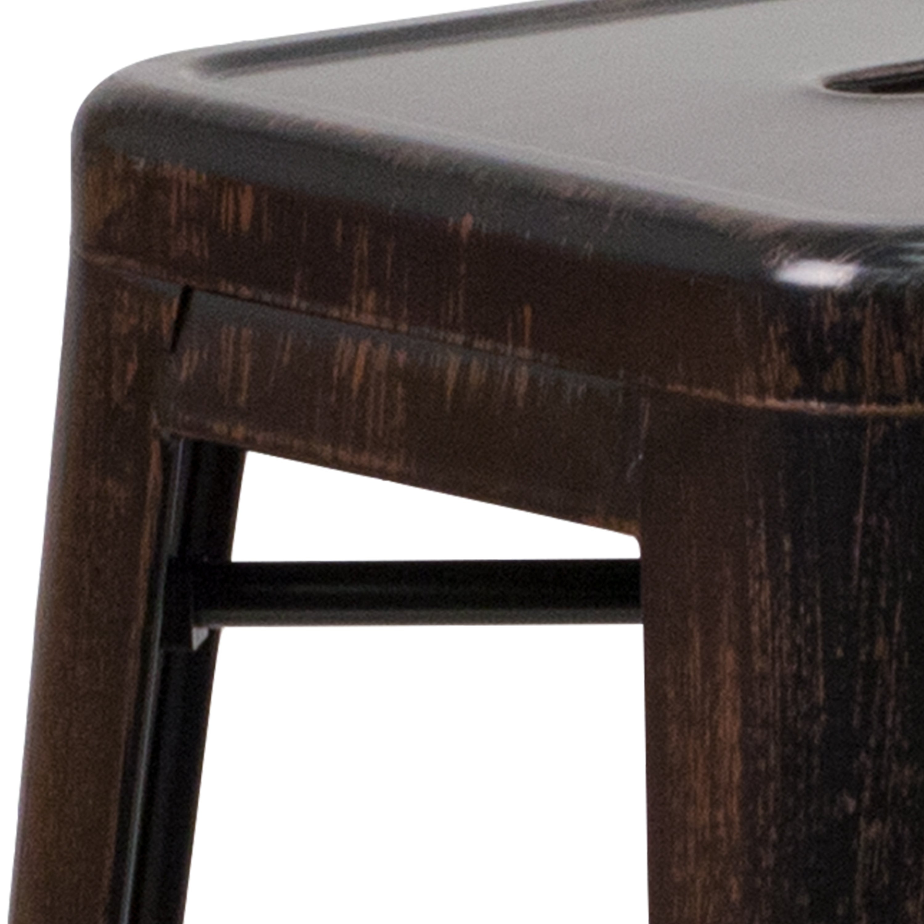 Kai Commercial Grade 30" High Backless Black-Antique Gold Metal Indoor-Outdoor Barstool with Square Seat