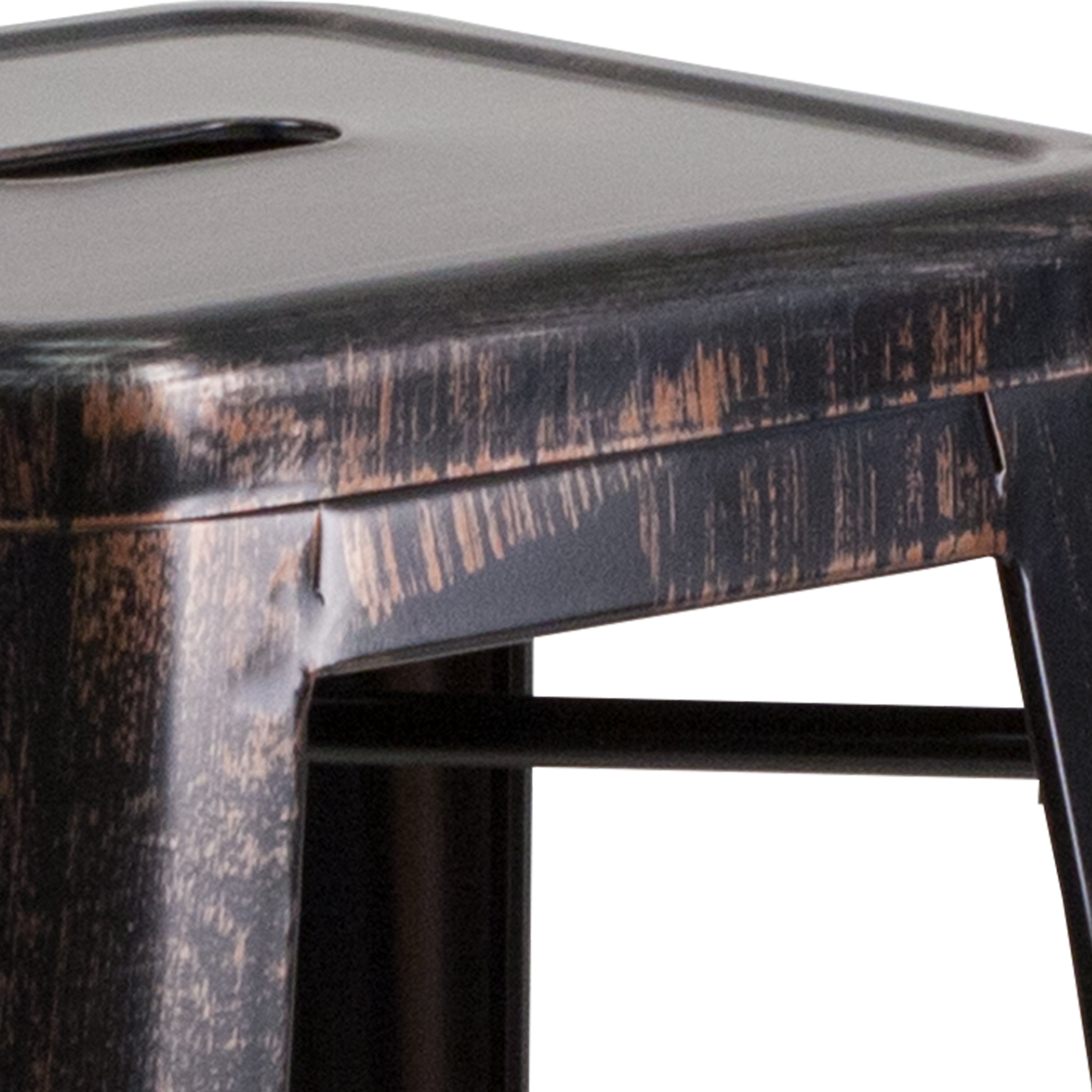 Kai Commercial Grade 30" High Backless Black-Antique Gold Metal Indoor-Outdoor Barstool with Square Seat