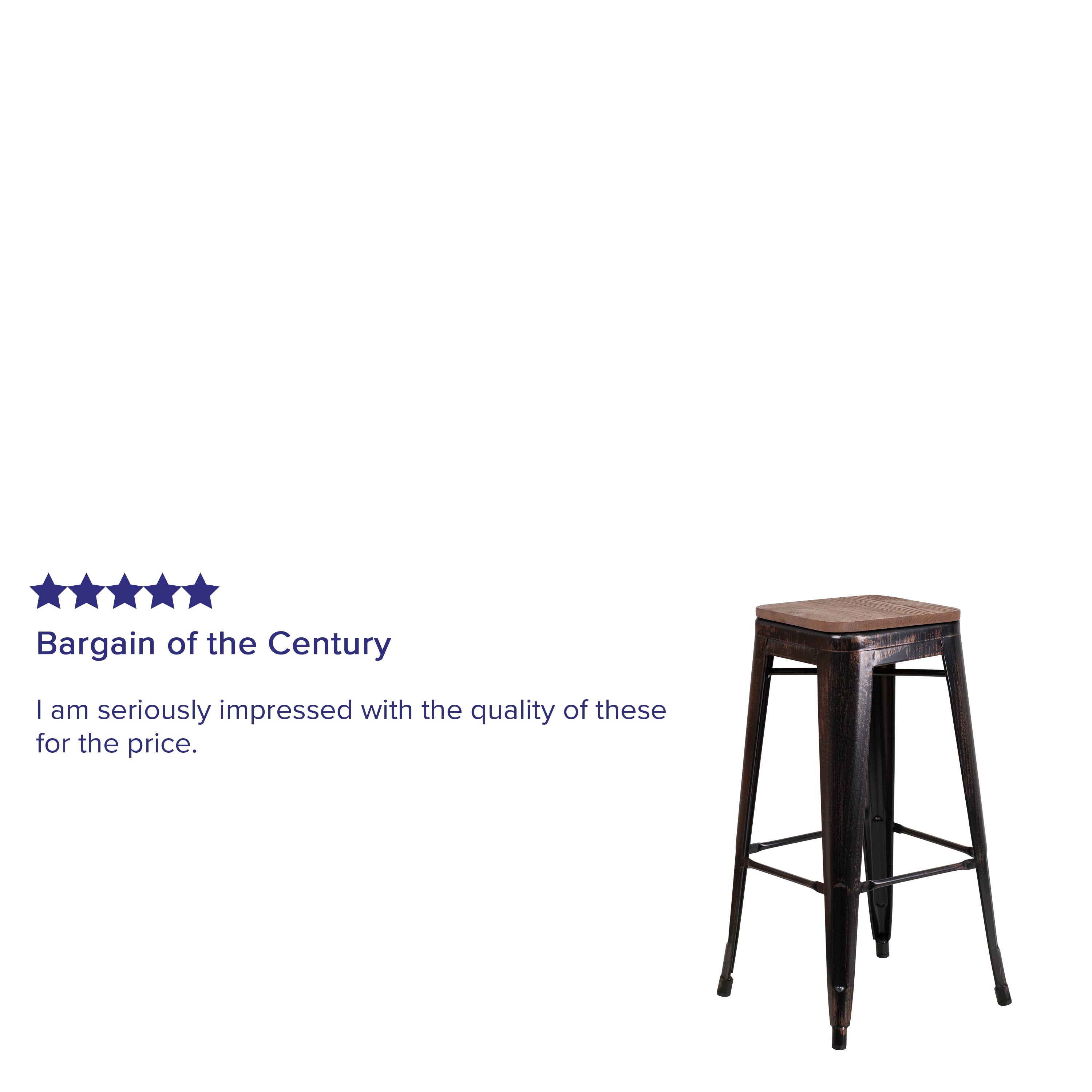 Lily 30" High Backless Black-Antique Gold Metal Barstool with Square Wood Seat