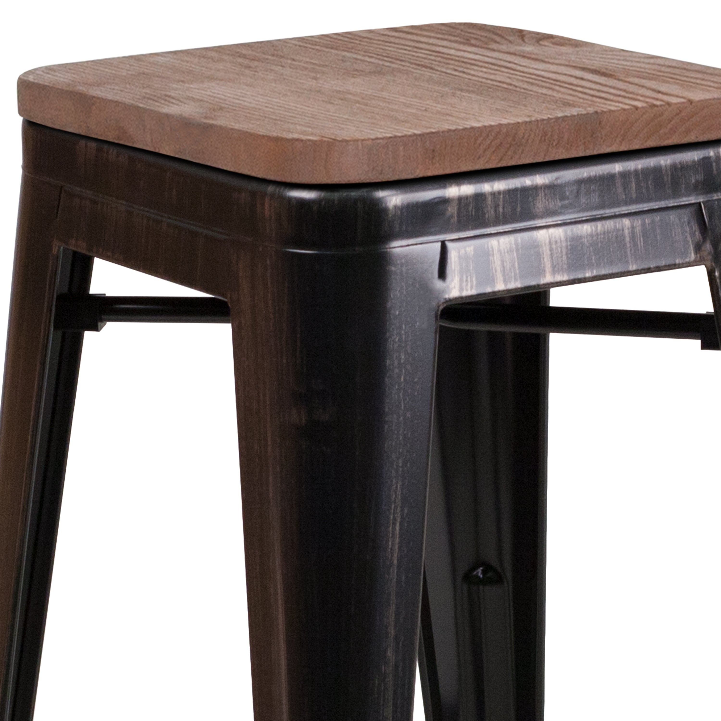 Lily 30" High Backless Black-Antique Gold Metal Barstool with Square Wood Seat