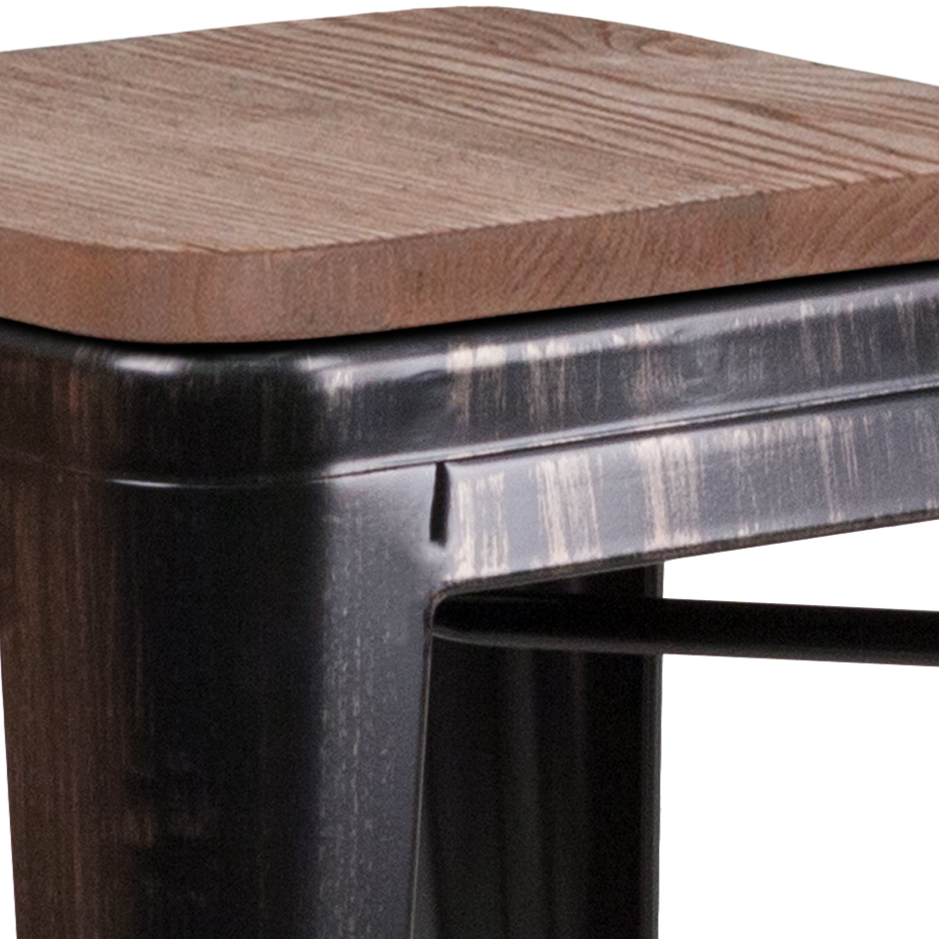 Lily 30" High Backless Black-Antique Gold Metal Barstool with Square Wood Seat