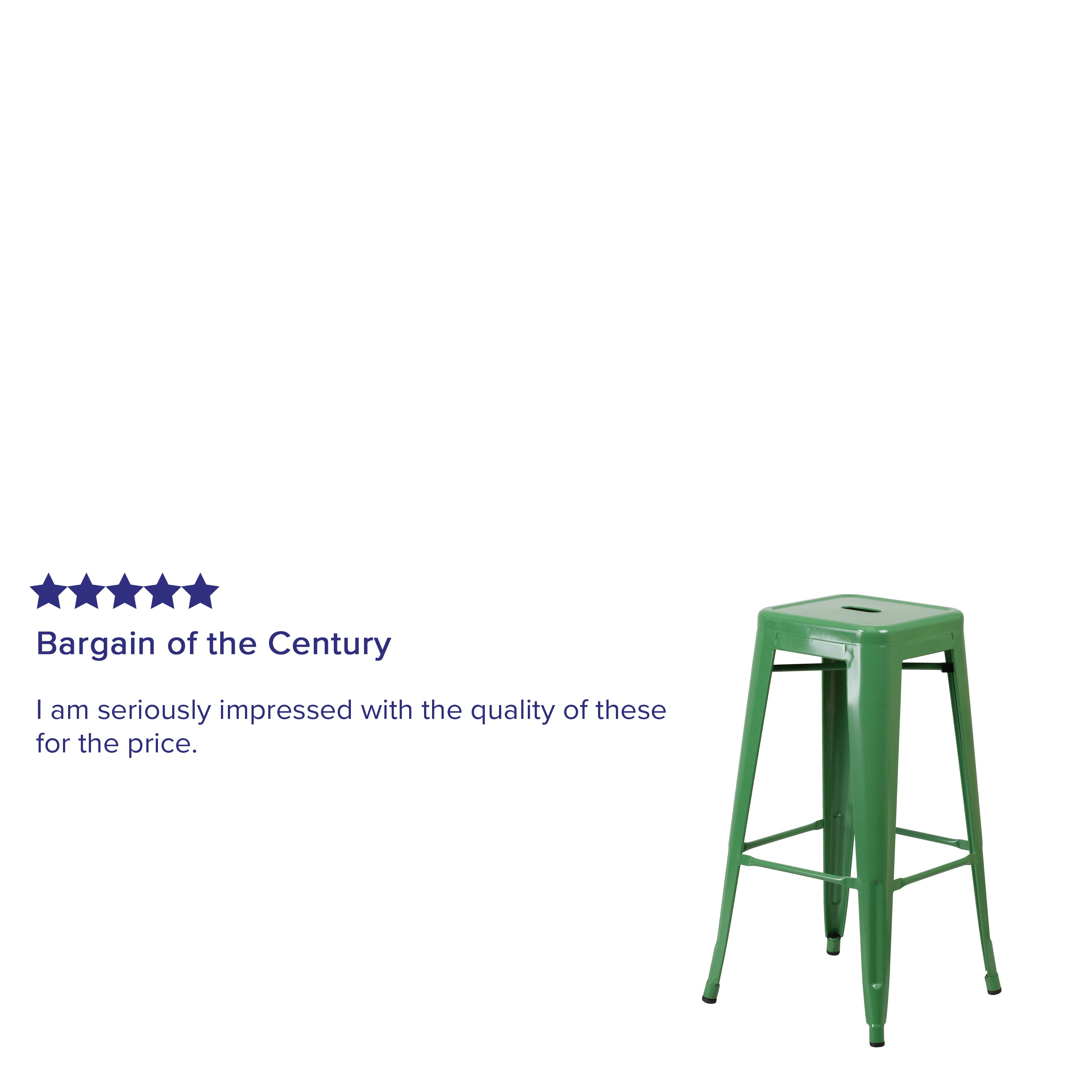 Kai Commercial Grade 30" High Backless Green Metal Indoor-Outdoor Barstool with Square Seat
