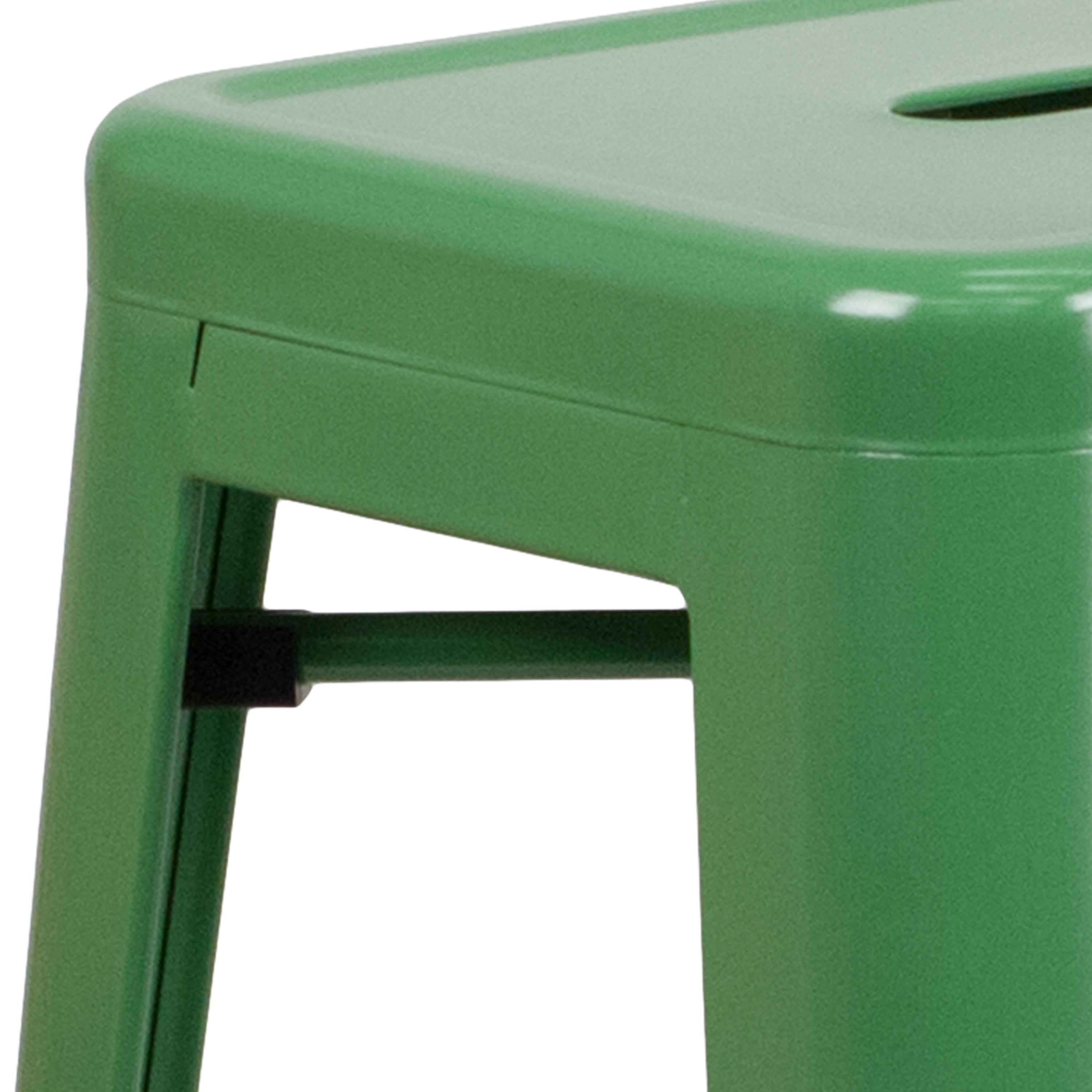 Kai Commercial Grade 30" High Backless Green Metal Indoor-Outdoor Barstool with Square Seat