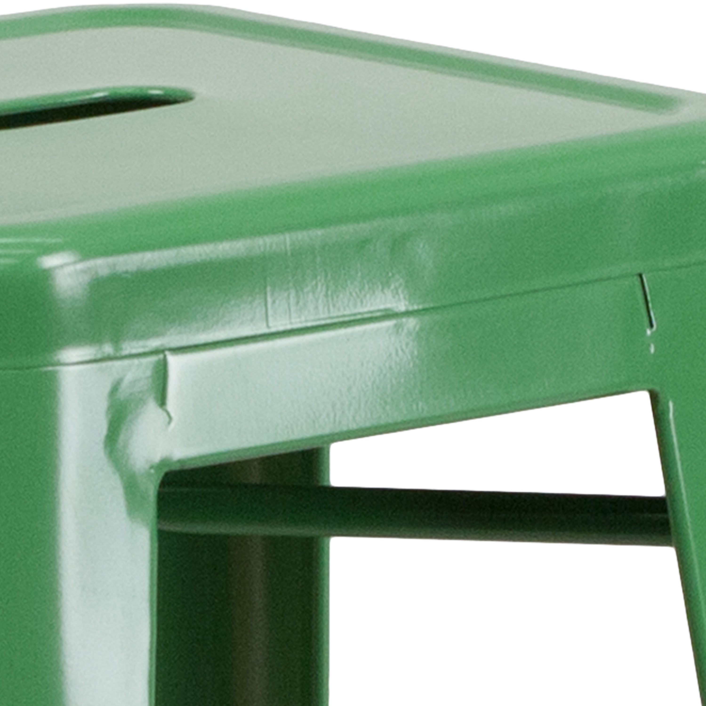 Kai Commercial Grade 30" High Backless Green Metal Indoor-Outdoor Barstool with Square Seat
