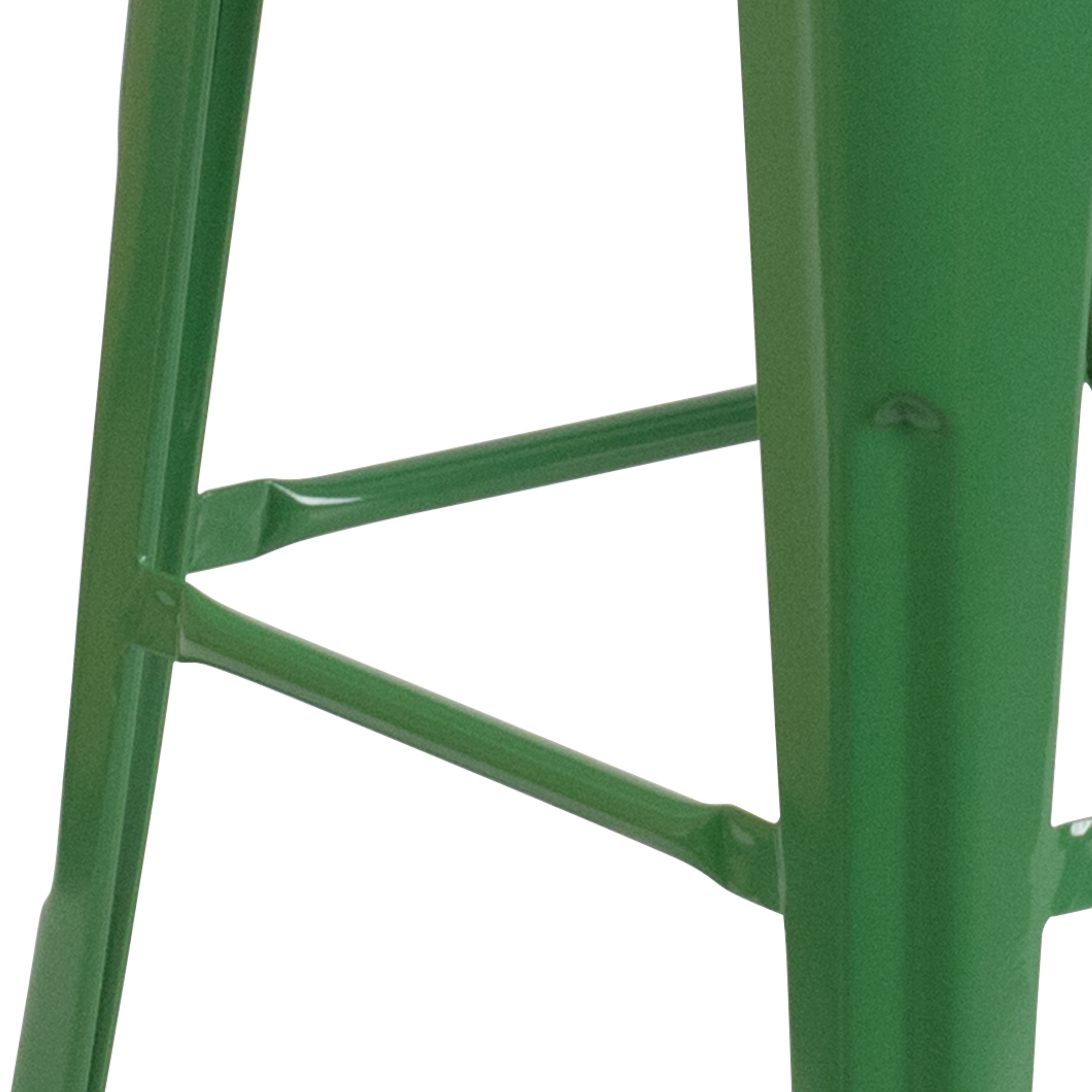 Lily 30" High Backless Green Metal Barstool with Square Wood Seat