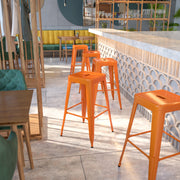 Kai Commercial Grade 30" High Backless Orange Metal Indoor-Outdoor Barstool with Square Seat