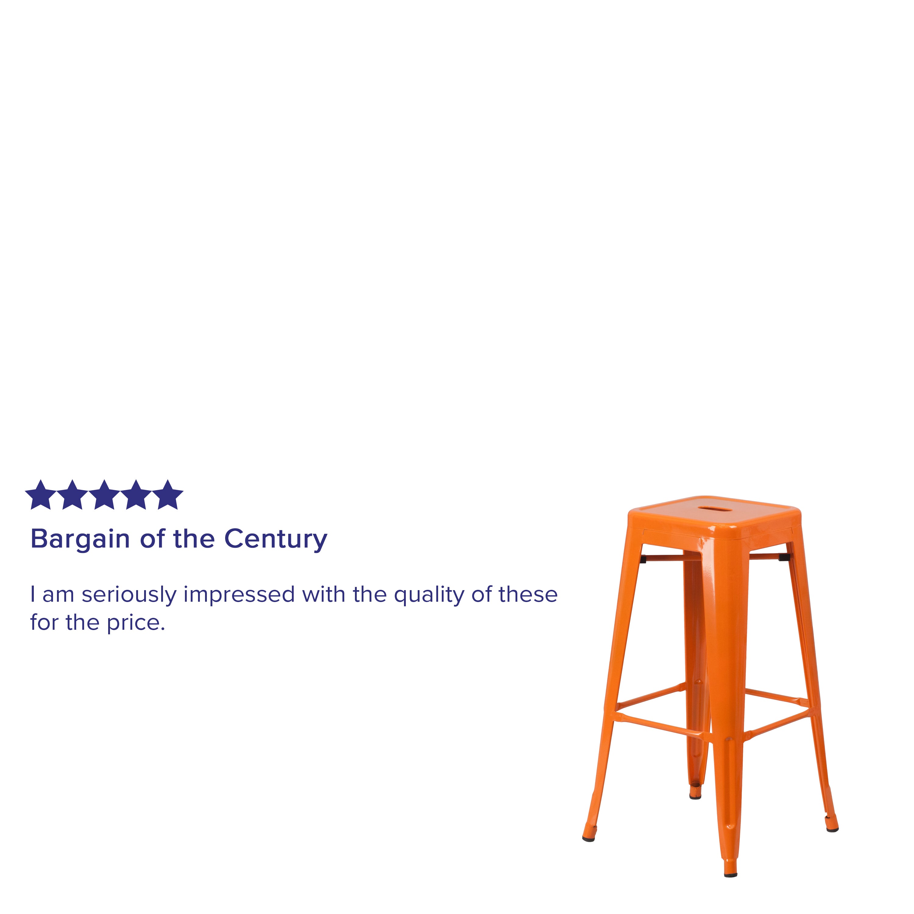 Kai Commercial Grade 30" High Backless Orange Metal Indoor-Outdoor Barstool with Square Seat