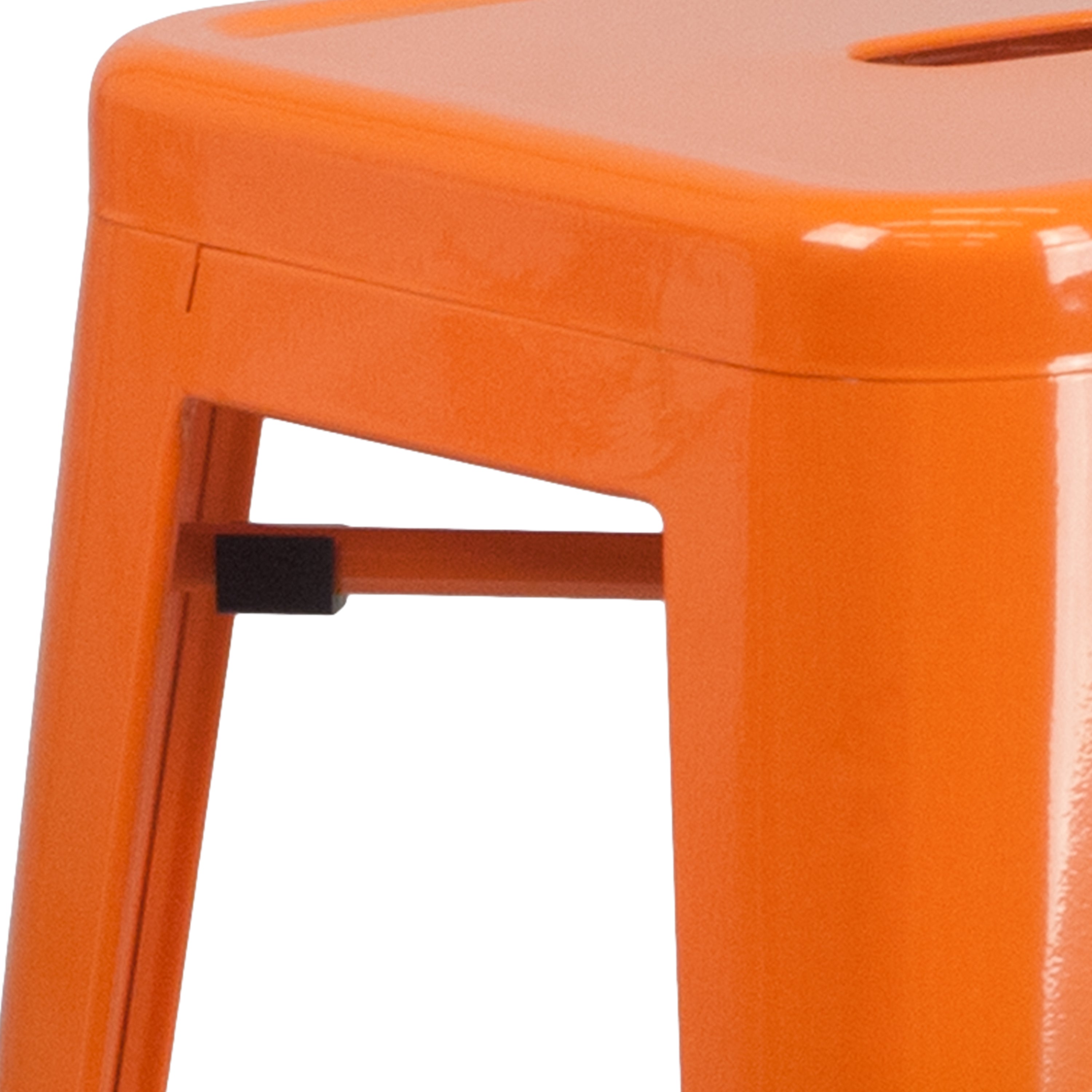 Kai Commercial Grade 30" High Backless Orange Metal Indoor-Outdoor Barstool with Square Seat