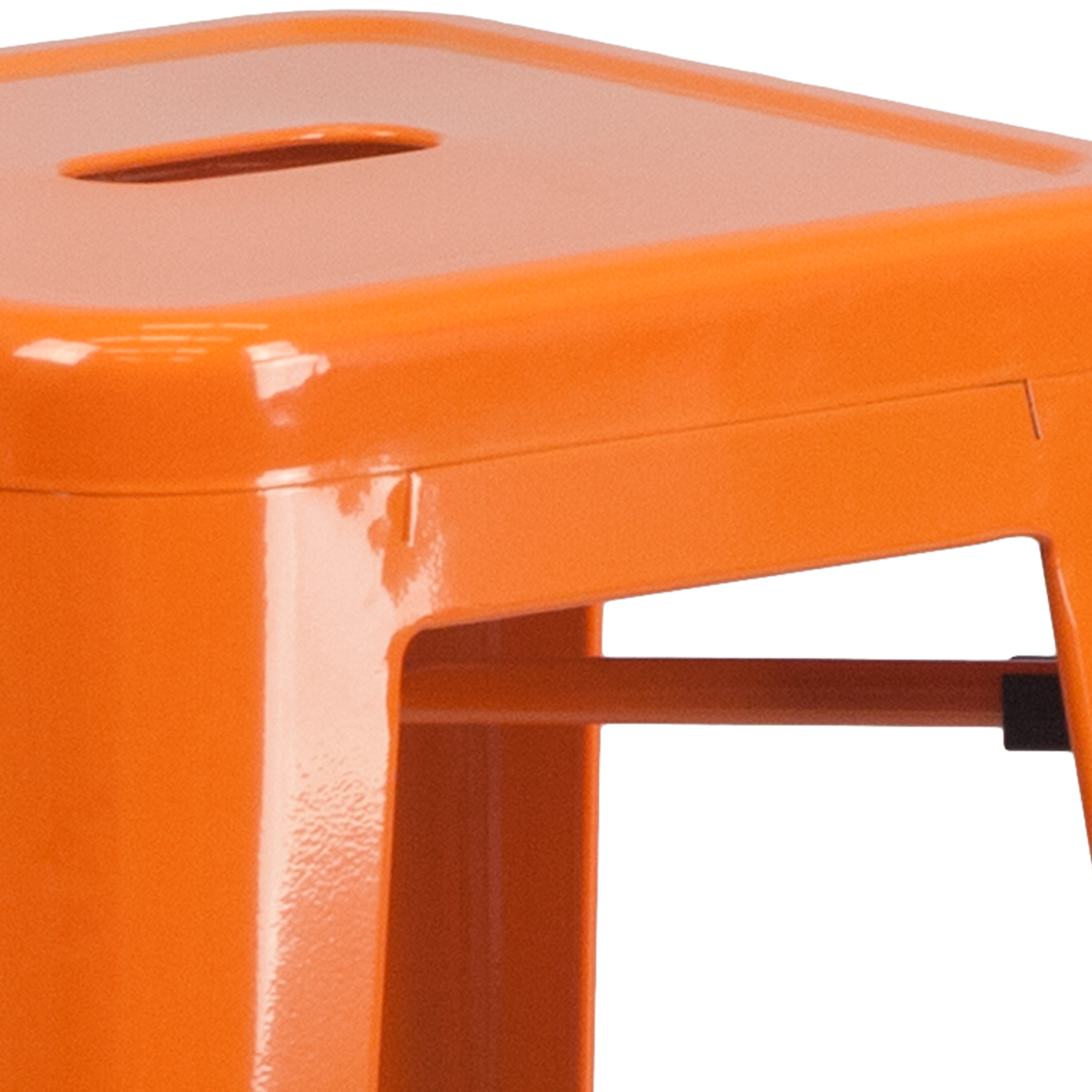Kai Commercial Grade 30" High Backless Orange Metal Indoor-Outdoor Barstool with Square Seat