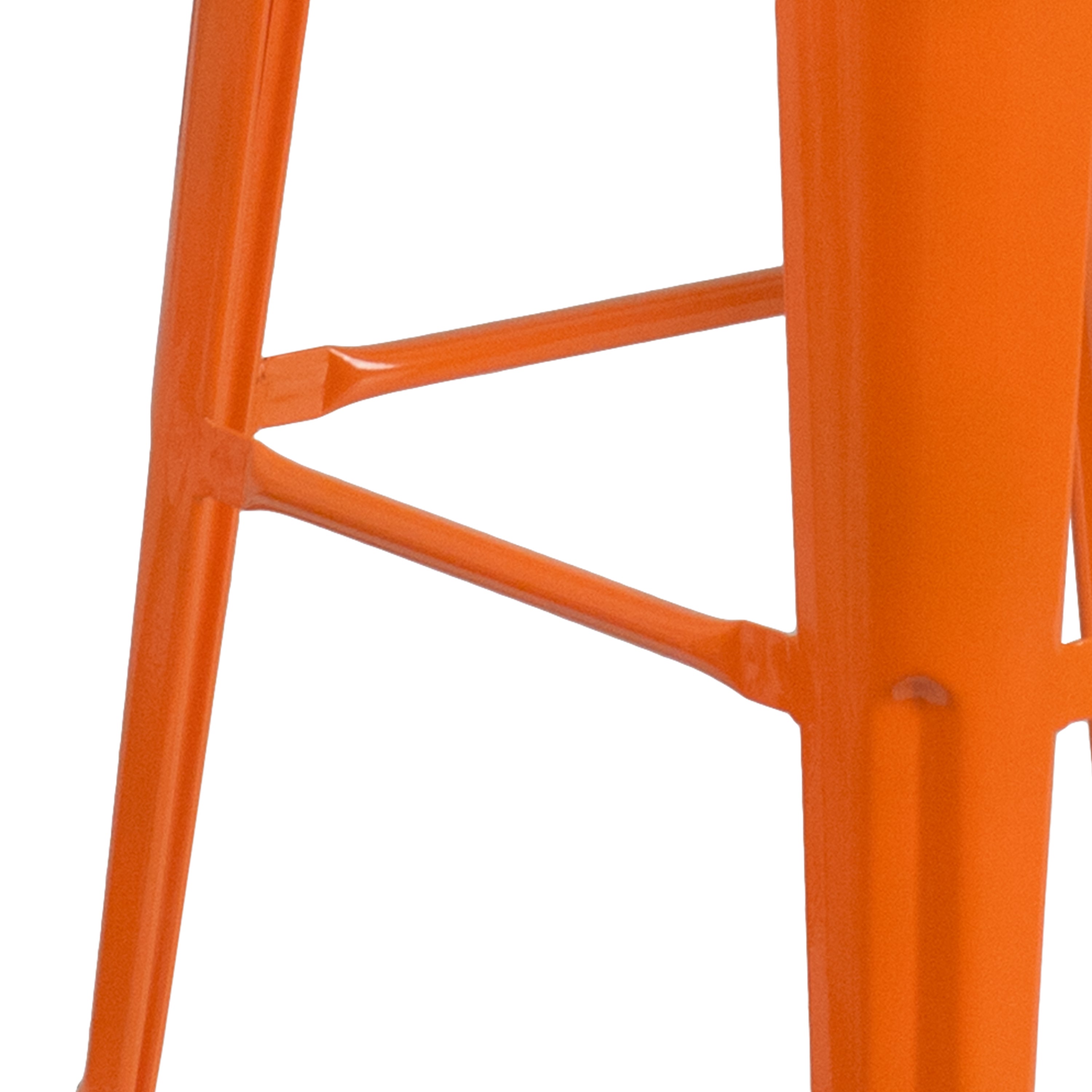 Lily 30" High Backless Orange Metal Barstool with Square Wood Seat