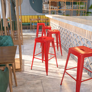 Kai Commercial Grade 30" High Backless Red Metal Indoor-Outdoor Barstool with Square Seat