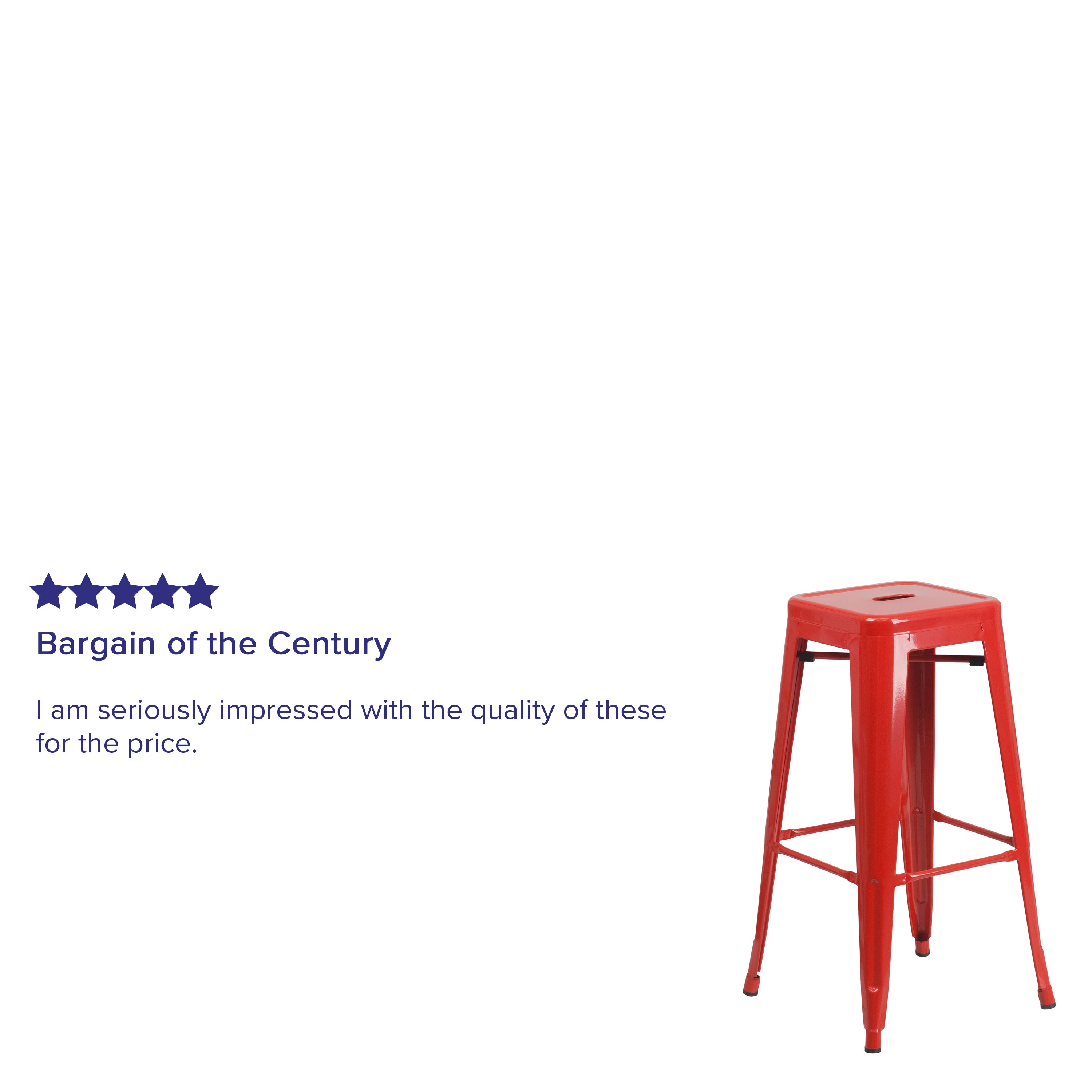 Kai Commercial Grade 30" High Backless Red Metal Indoor-Outdoor Barstool with Square Seat