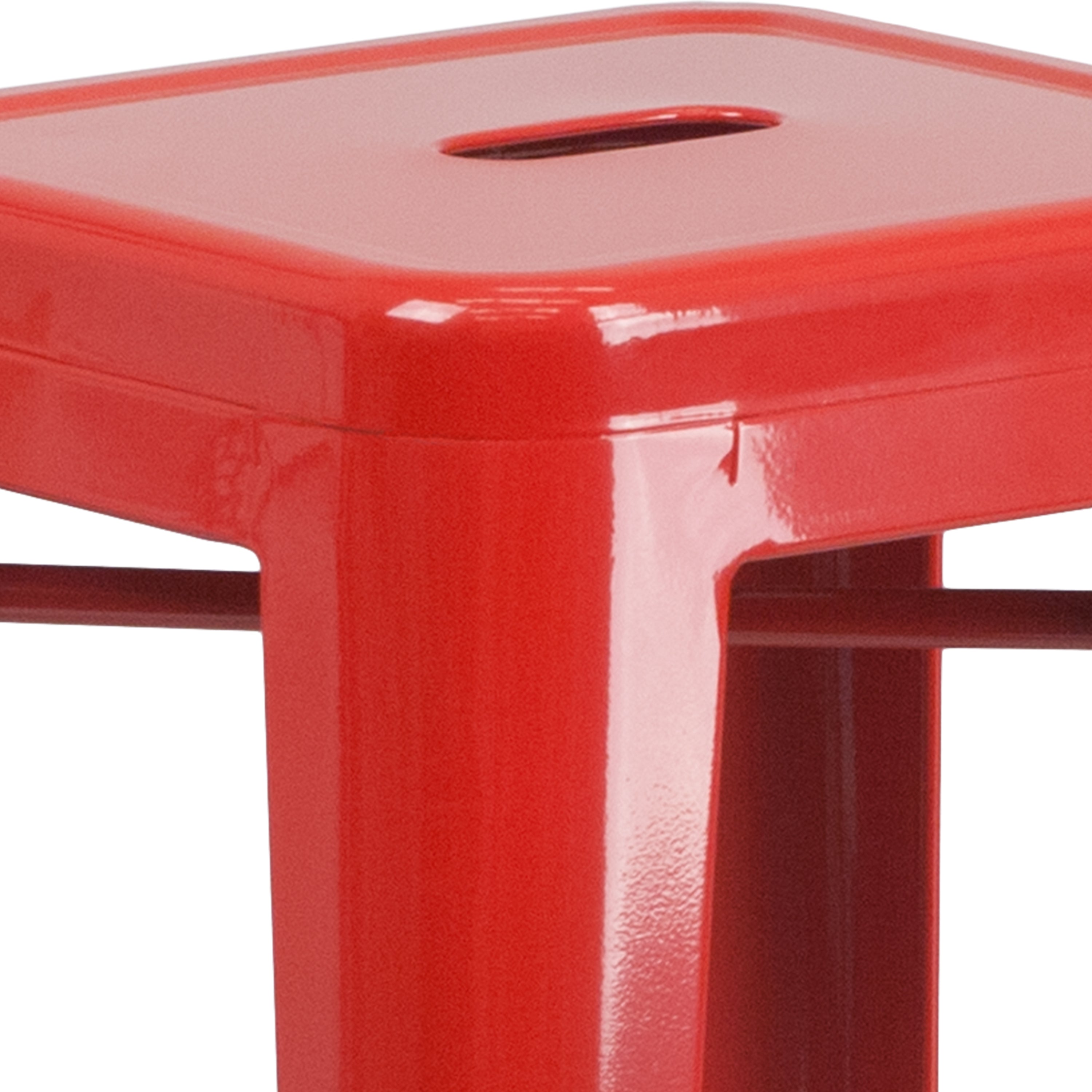 Kai Commercial Grade 30" High Backless Red Metal Indoor-Outdoor Barstool with Square Seat