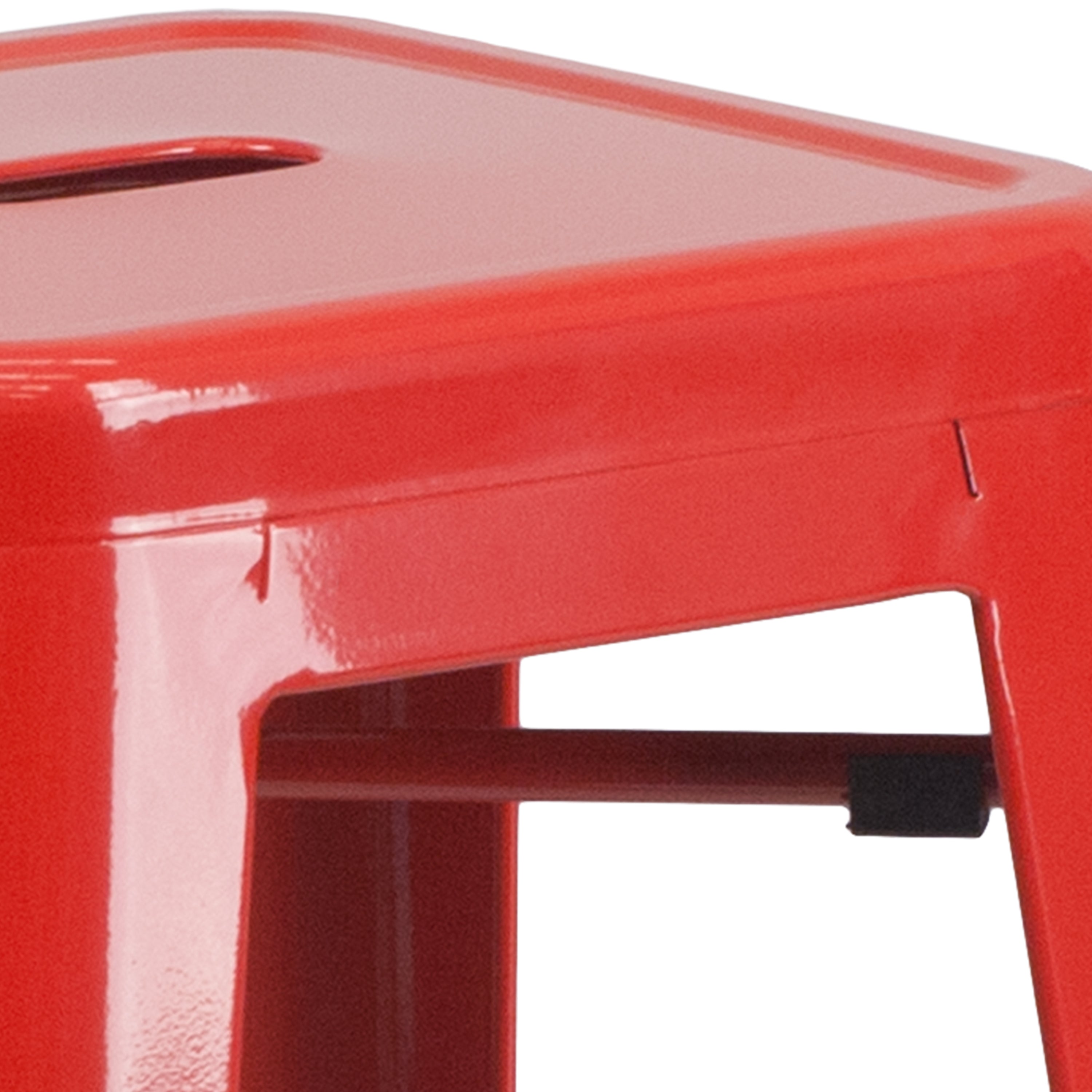 Kai Commercial Grade 30" High Backless Red Metal Indoor-Outdoor Barstool with Square Seat