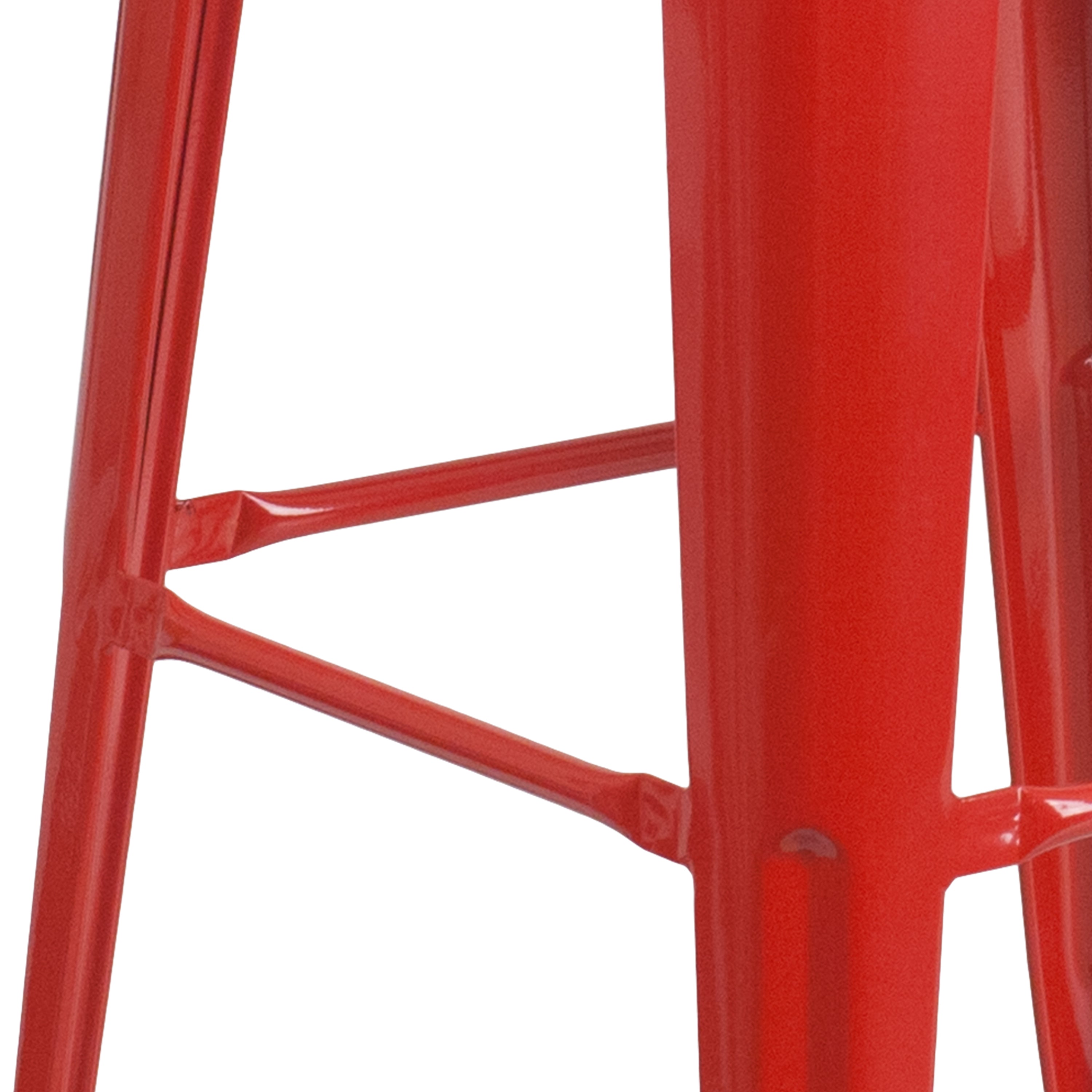 Lily 30" High Backless Red Metal Barstool with Square Wood Seat