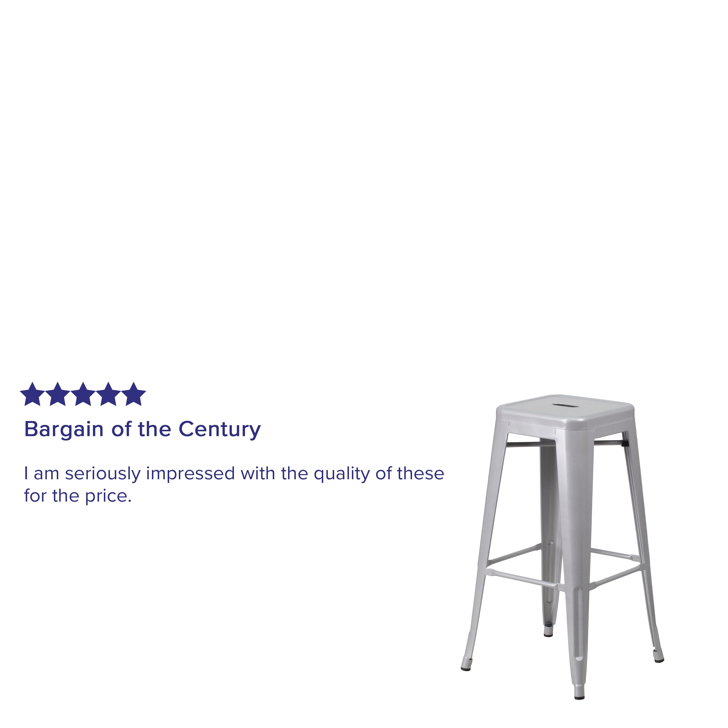 Kai Commercial Grade 30" High Backless Silver Metal Indoor-Outdoor Barstool with Square Seat