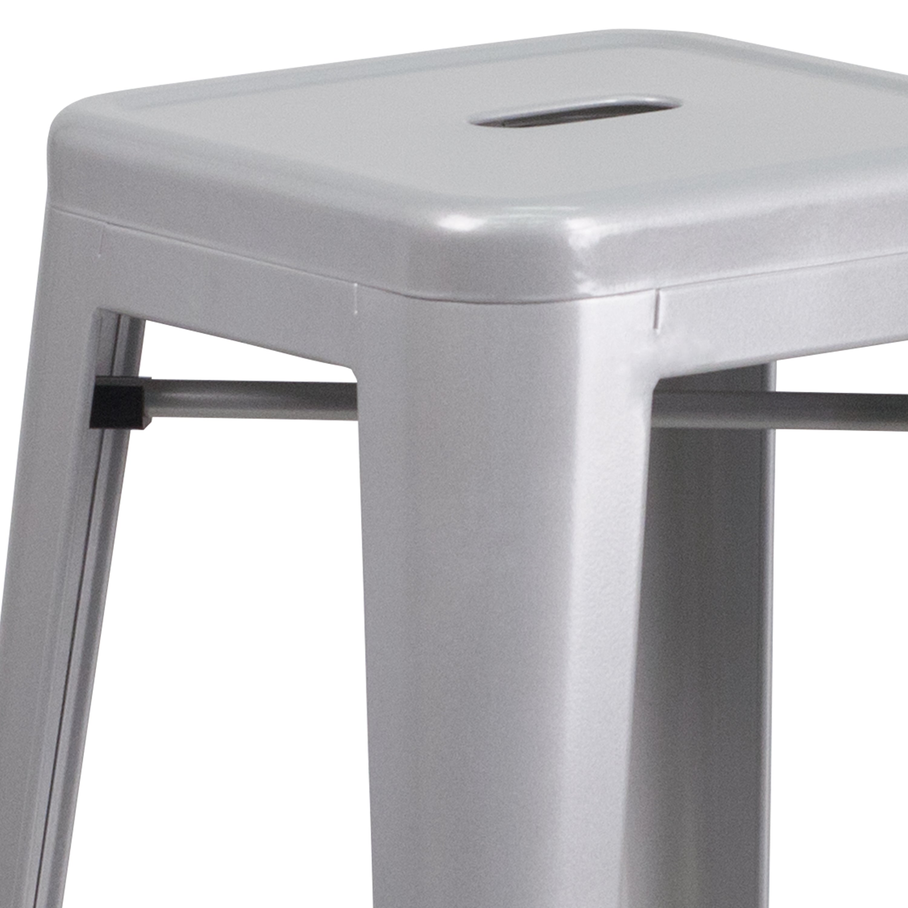 Kai Commercial Grade 30" High Backless Silver Metal Indoor-Outdoor Barstool with Square Seat