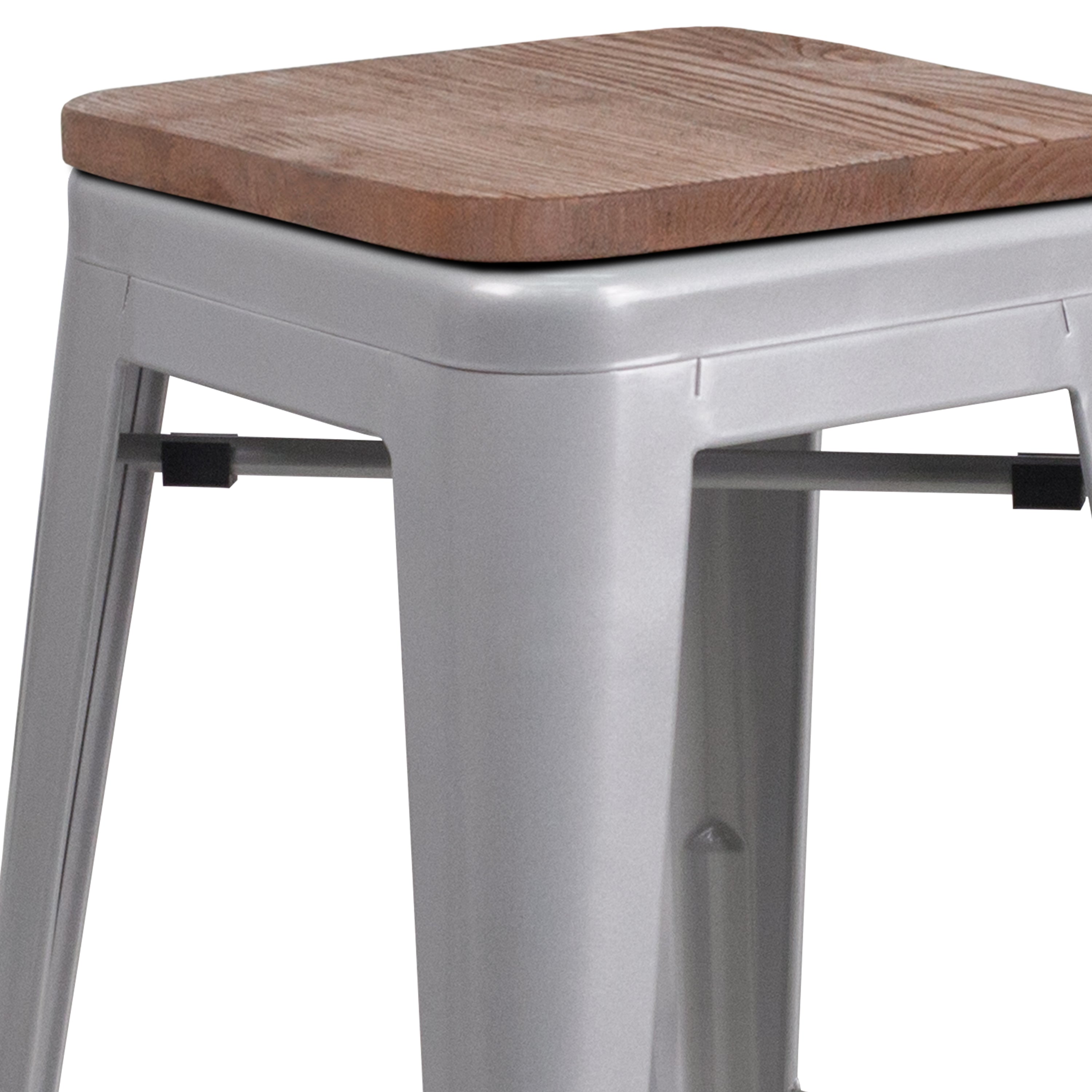 Lily 30" High Backless Silver Metal Barstool with Square Wood Seat