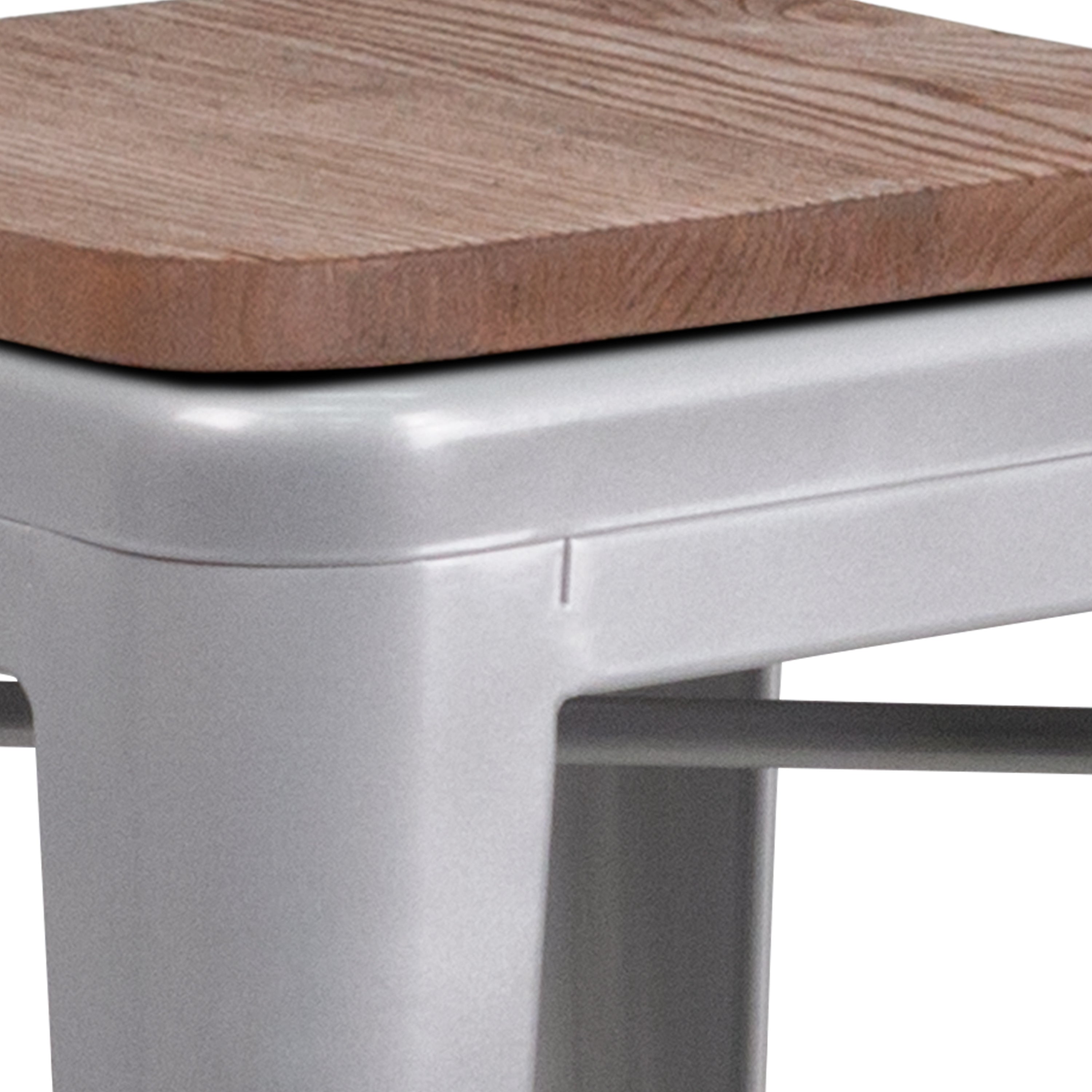 Lily 30" High Backless Silver Metal Barstool with Square Wood Seat