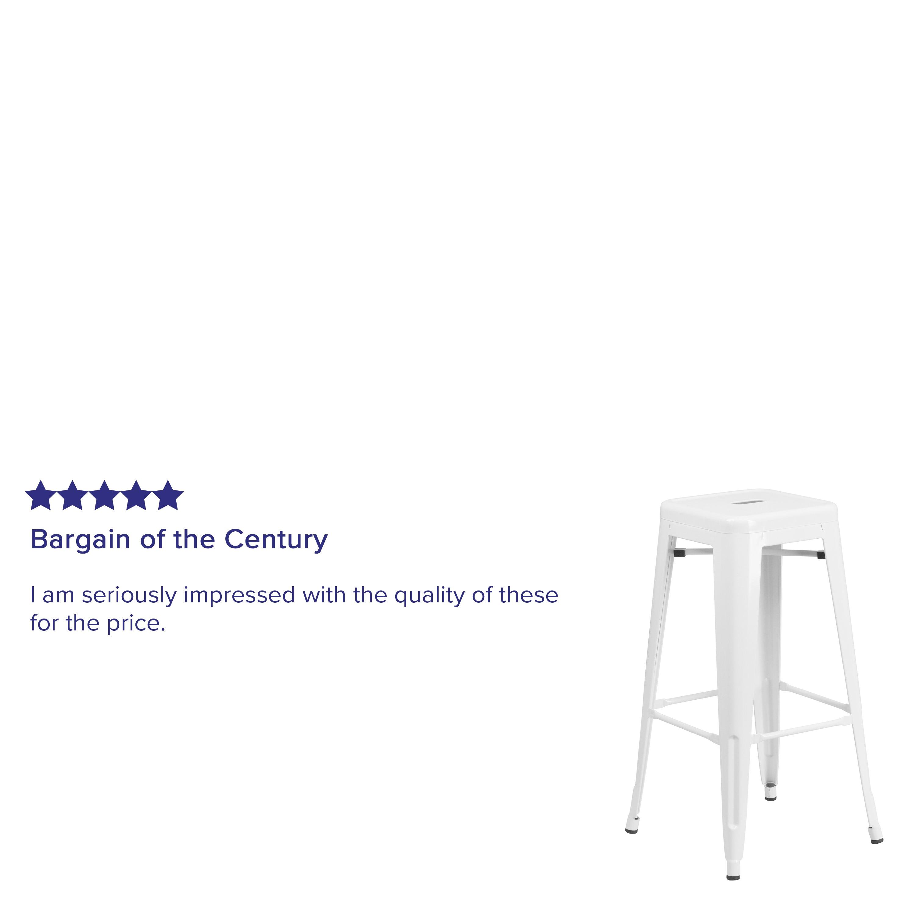 Kai Commercial Grade 30" High Backless White Metal Indoor-Outdoor Barstool with Square Seat