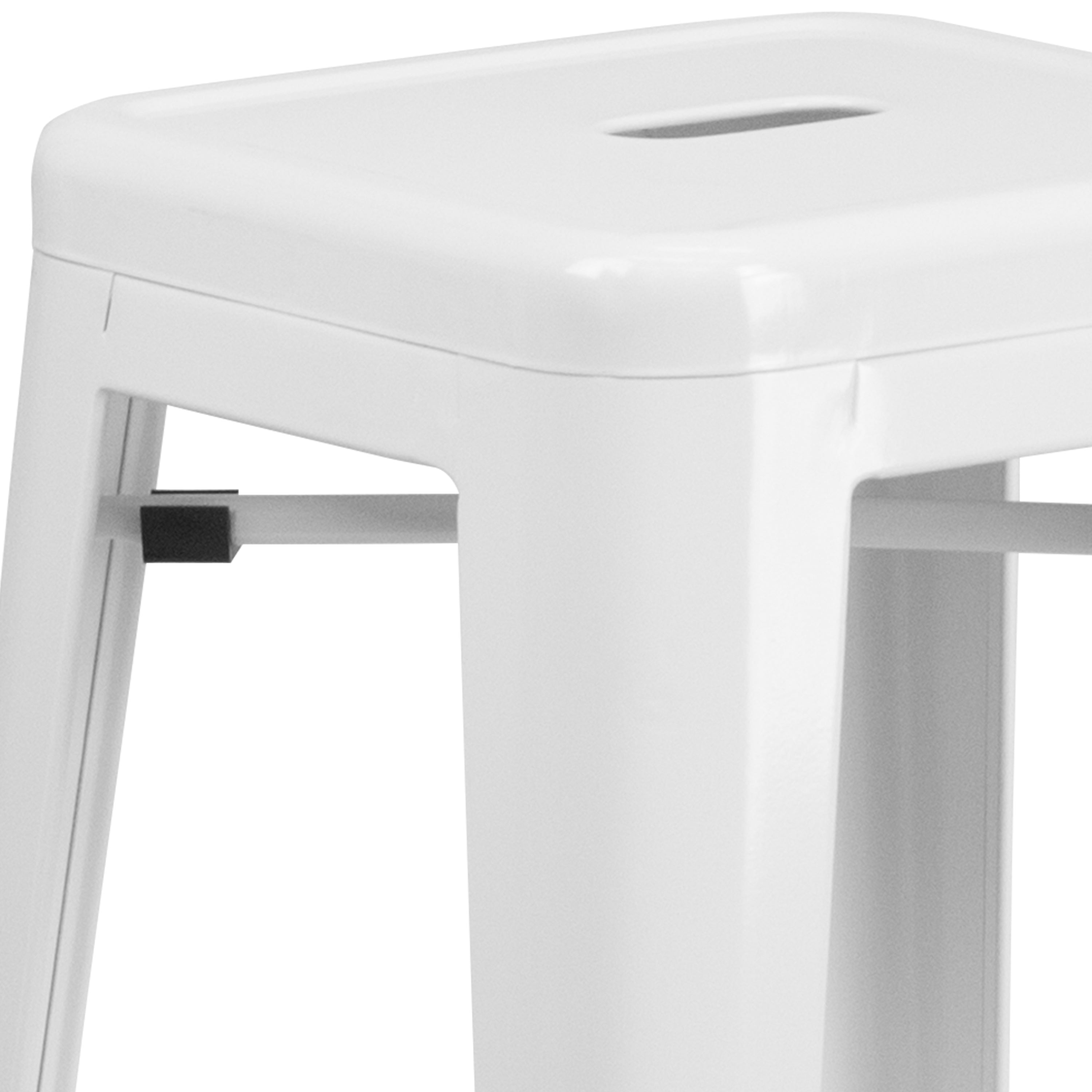 Kai Commercial Grade 30" High Backless White Metal Indoor-Outdoor Barstool with Square Seat