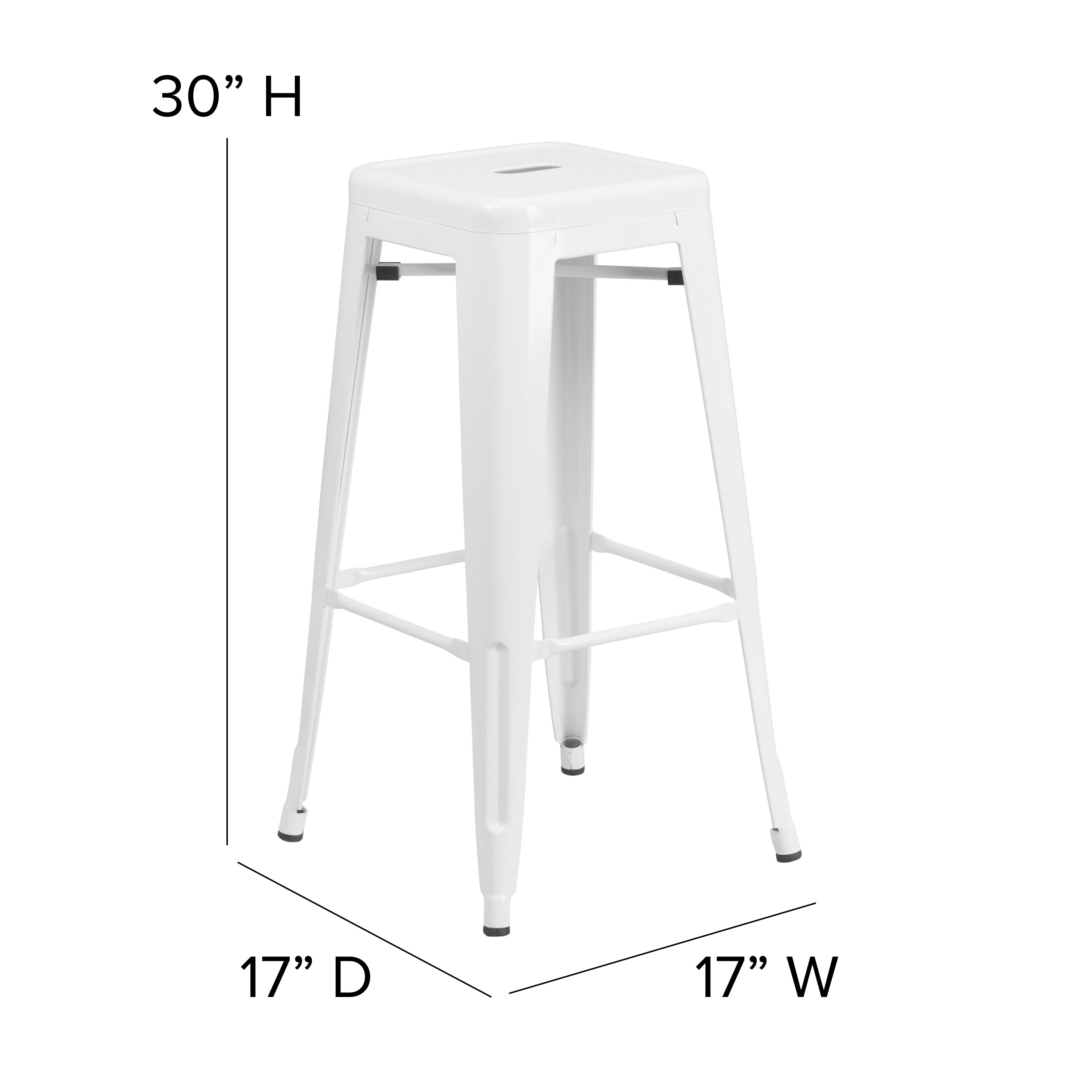 Kai Commercial Grade 30" High Backless White Metal Indoor-Outdoor Barstool with Gray Poly Resin Wood Seat