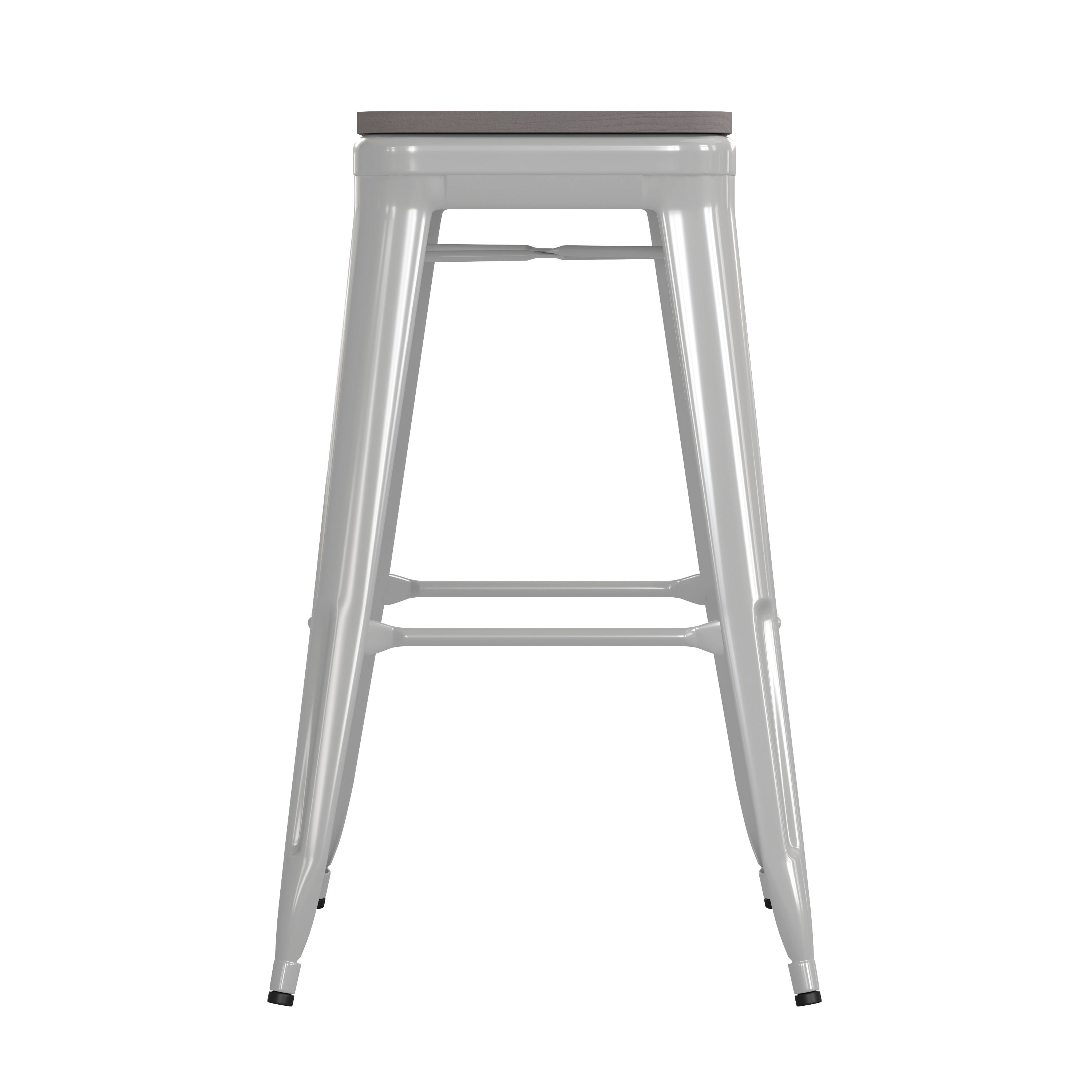 Kai Commercial Grade 30" High Backless White Metal Indoor-Outdoor Barstool with Gray Poly Resin Wood Seat