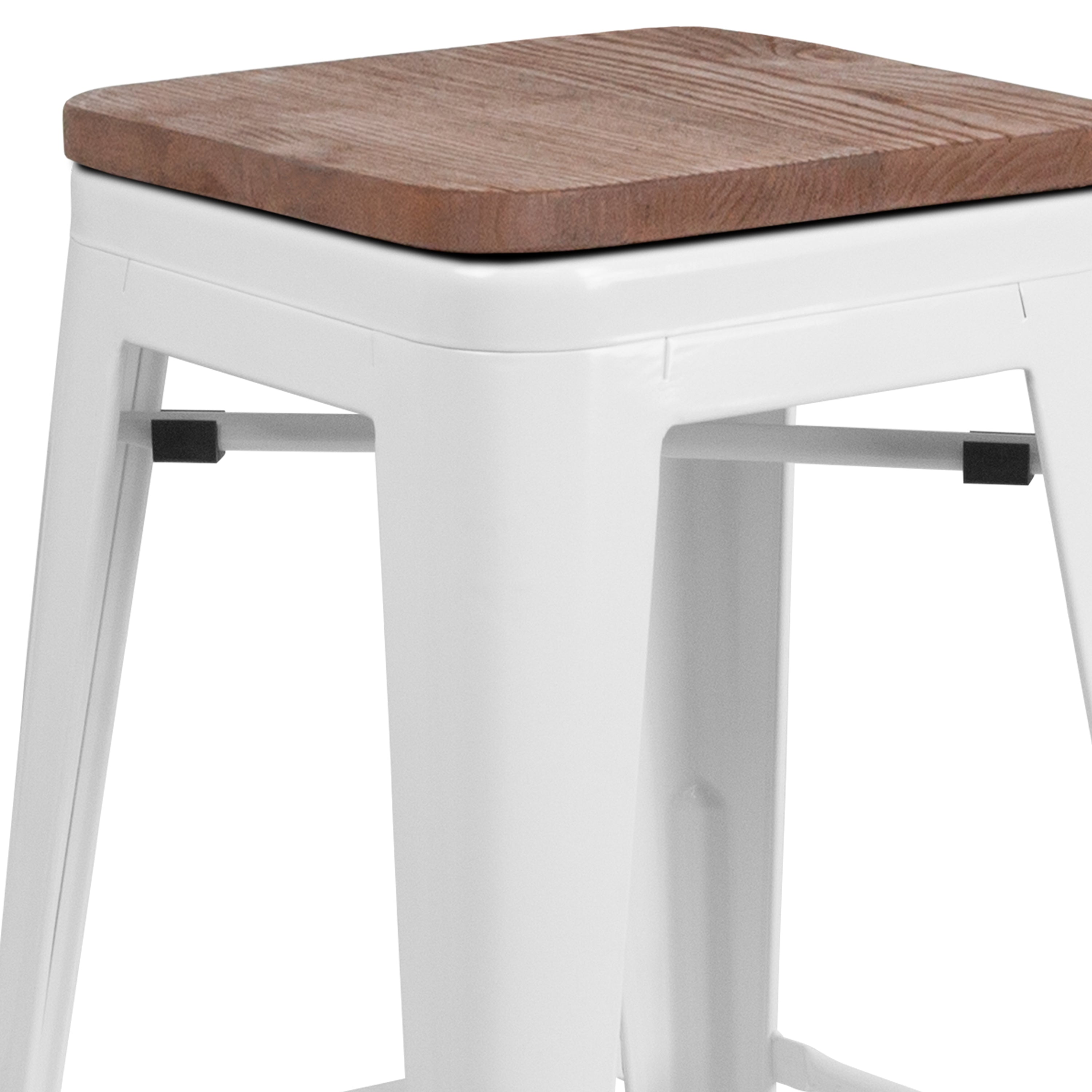 Lily 30" High Backless White Metal Barstool with Square Wood Seat