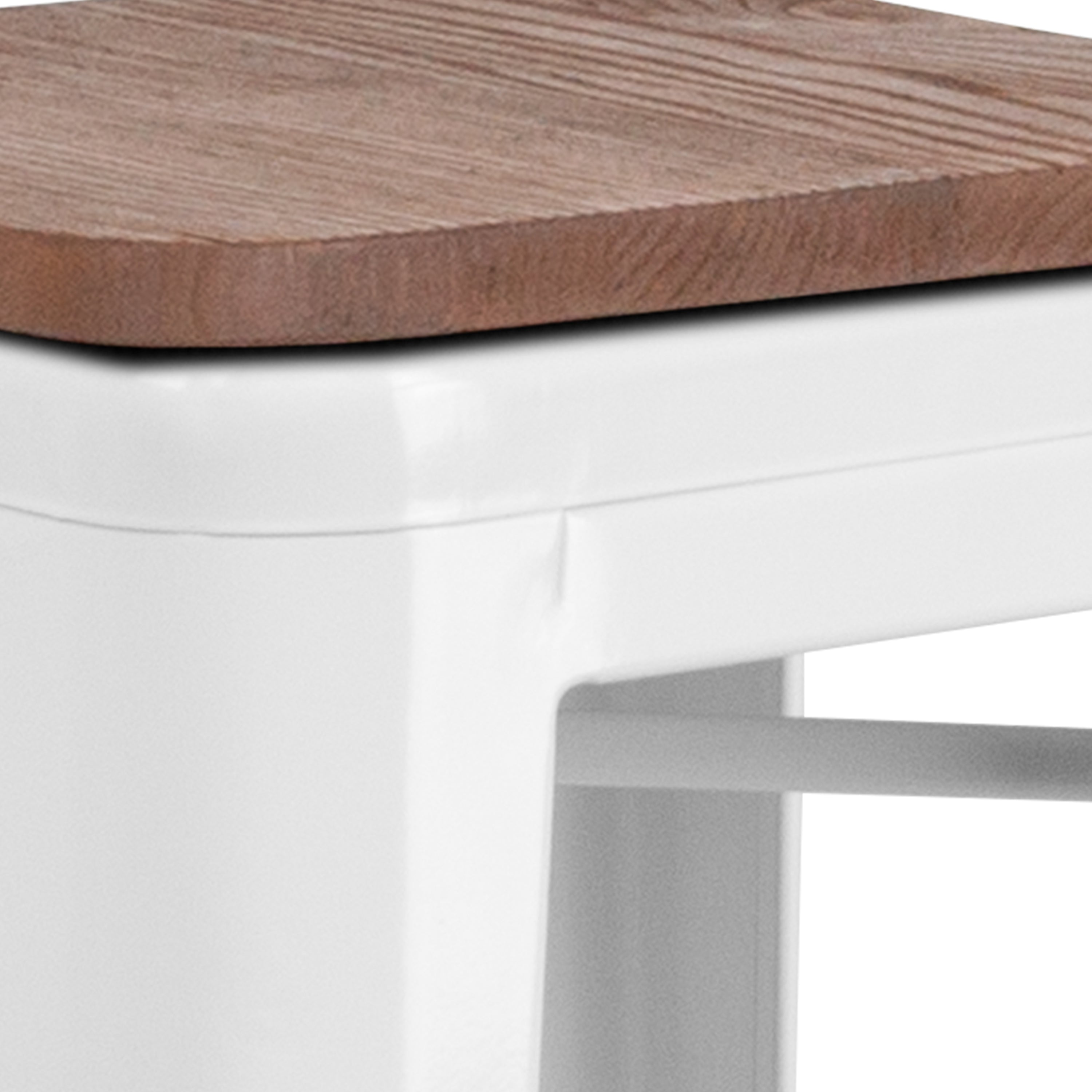 Lily 30" High Backless White Metal Barstool with Square Wood Seat