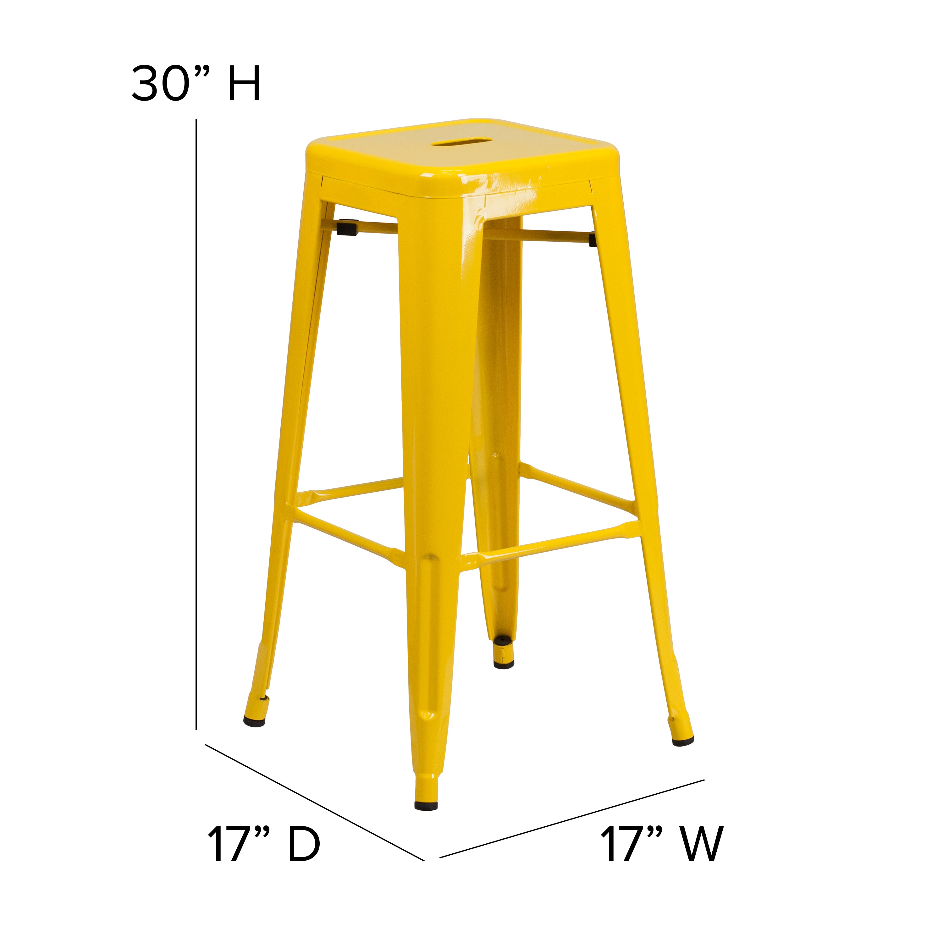Kai Commercial Grade 30" High Backless Yellow Metal Indoor-Outdoor Barstool with Square Seat