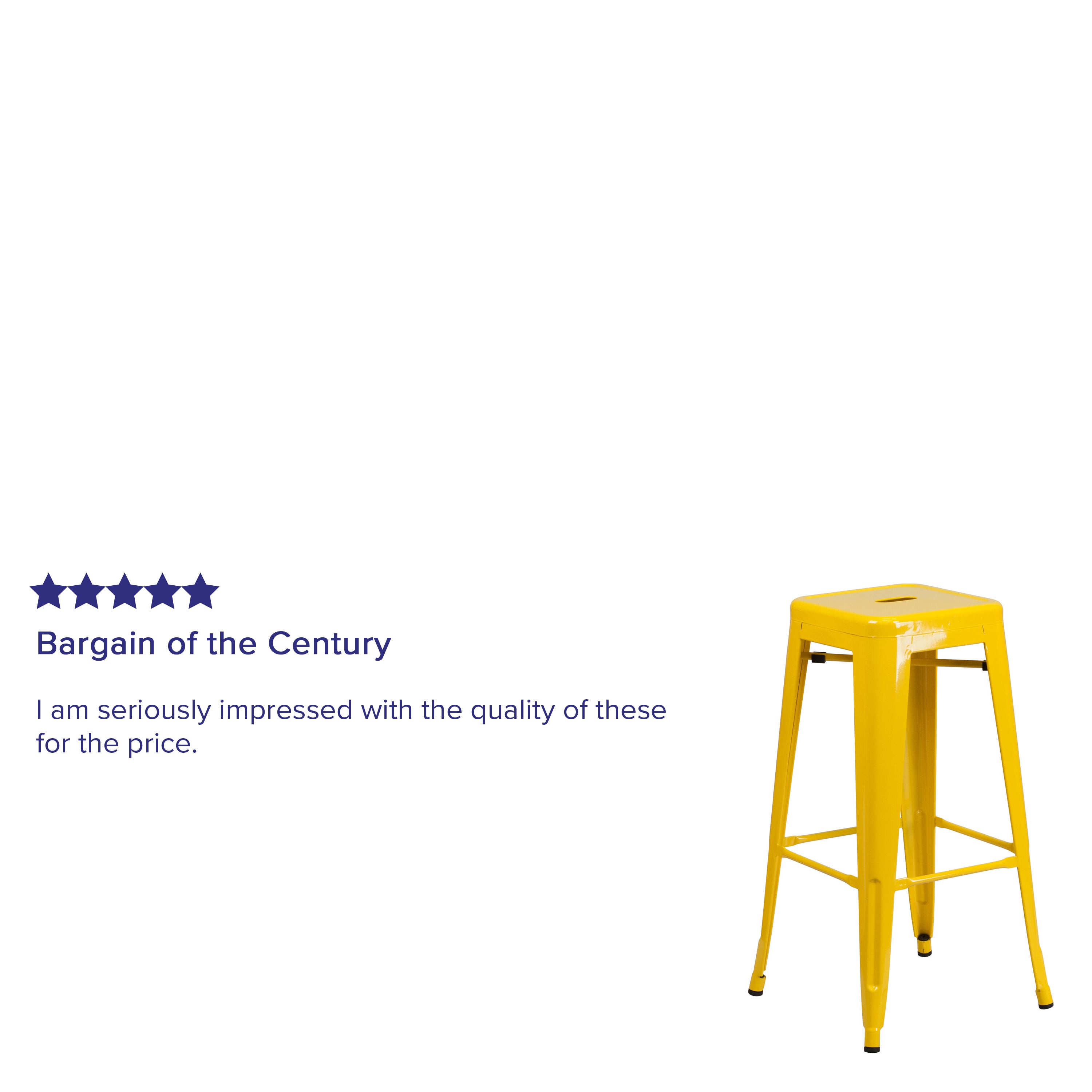 Kai Commercial Grade 30" High Backless Yellow Metal Indoor-Outdoor Barstool with Square Seat